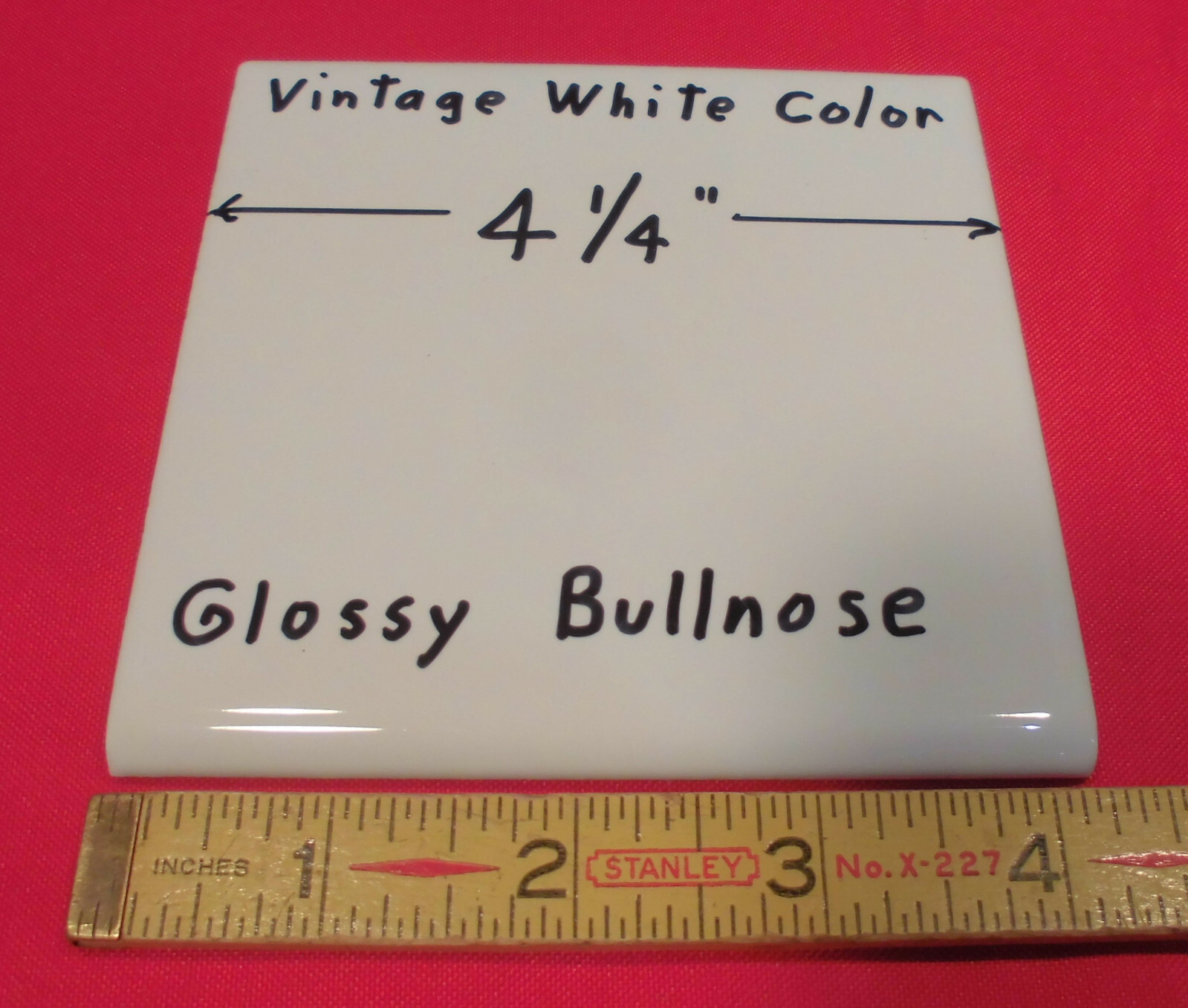 1 pc. *Vintage White* 4-1/4″ Glossy Ceramic Bullnose Trim Tile: Flat Type, NEW