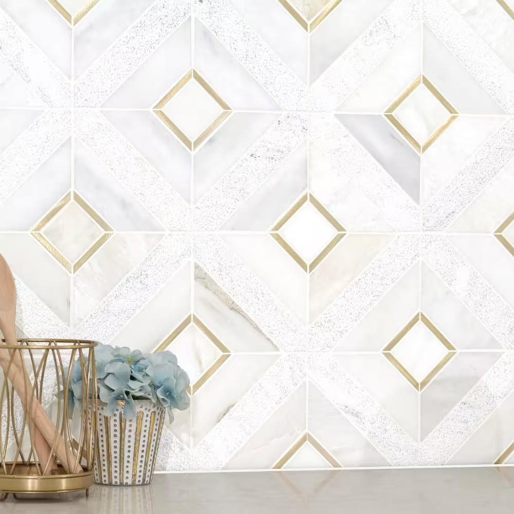 Verona Gold 12 In. X 12 In. Marble/Metal Mesh-Mounted Mosaic Floor and Wall Tile