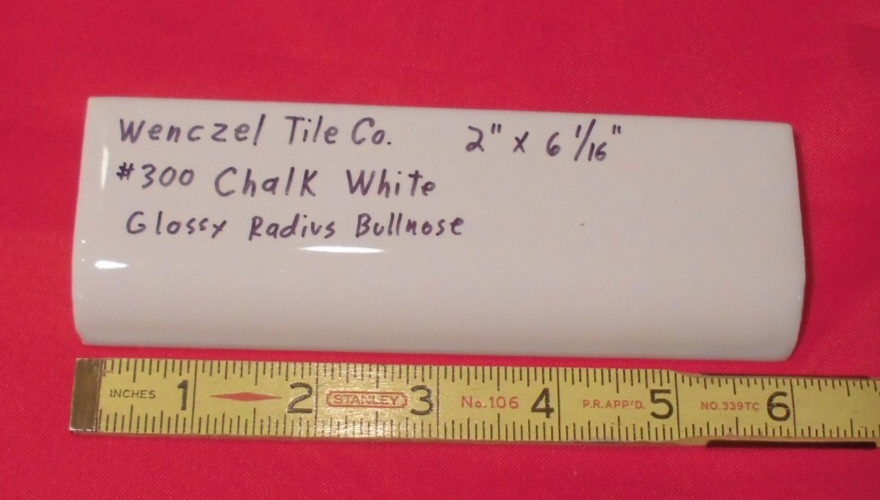 1 pc. Chark White: Glossy Ceramic Bullnose Tile by Wenczel 2″ X 6-1/16″ Mud-Cap