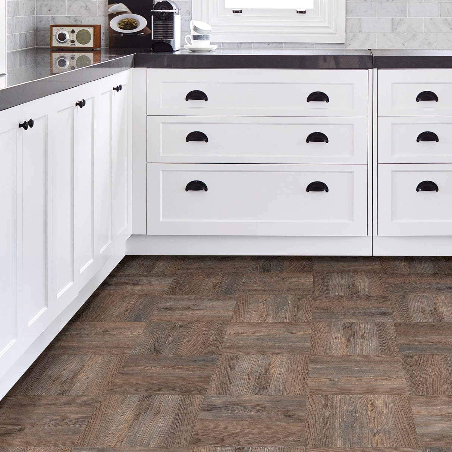 Peel & Stick Floor Tiles, Wood-Look Brown, Waterproof, Easy DIY Installation