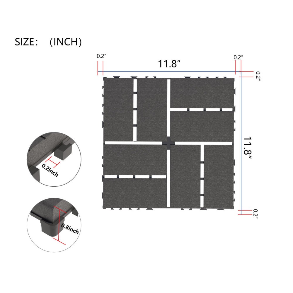 44 Pack 12″x12 Interlocking Patio Deck Tiles Waterproof Plastic Outdoor Flooring