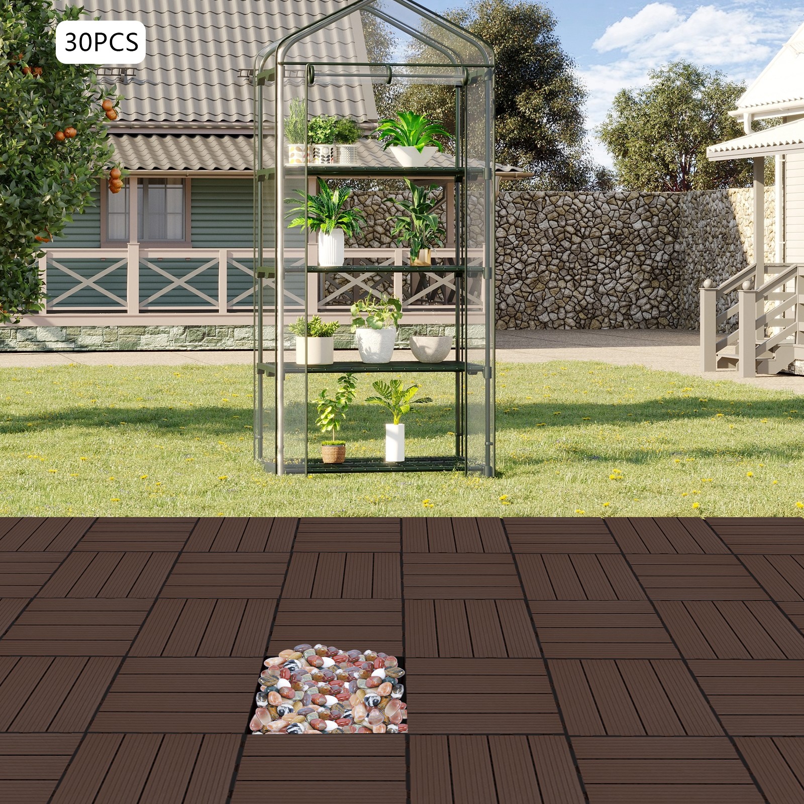 30pcs Deck Patio Tile Interlocking Plastic Flooring Pavers 11.81*11.81*0.79in