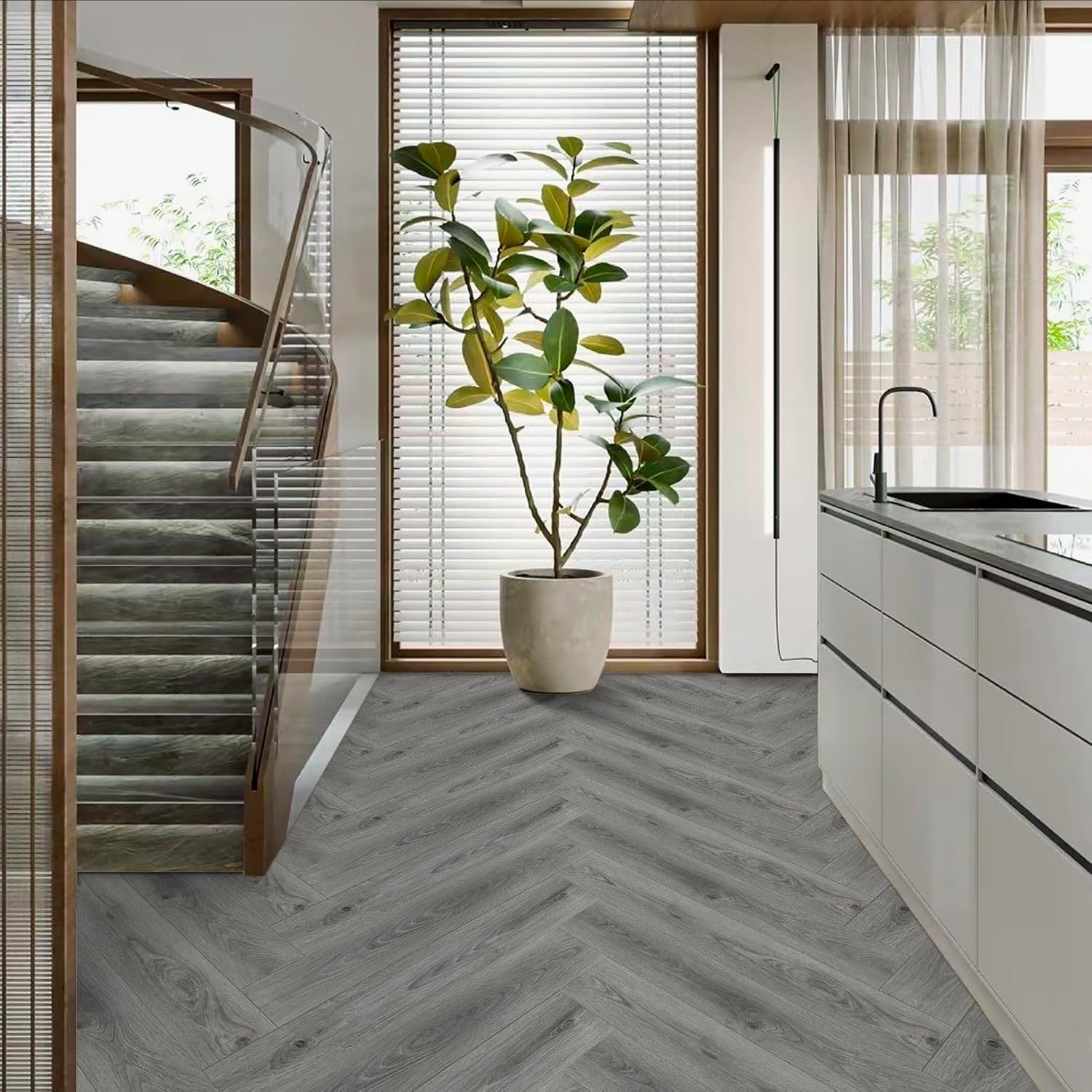 Scratch-Resistant Grey Peel and Stick Floor Tiles, 10-Pack for Stylish Upgrades