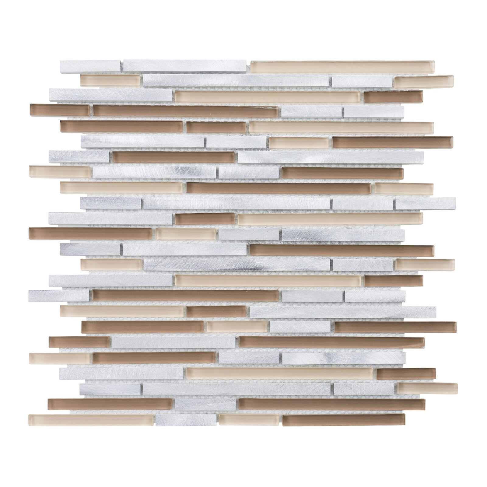 Beige Glass Metallic Aluminum Linear Glass Mosaic Tile Kitchen Wall Backsplash