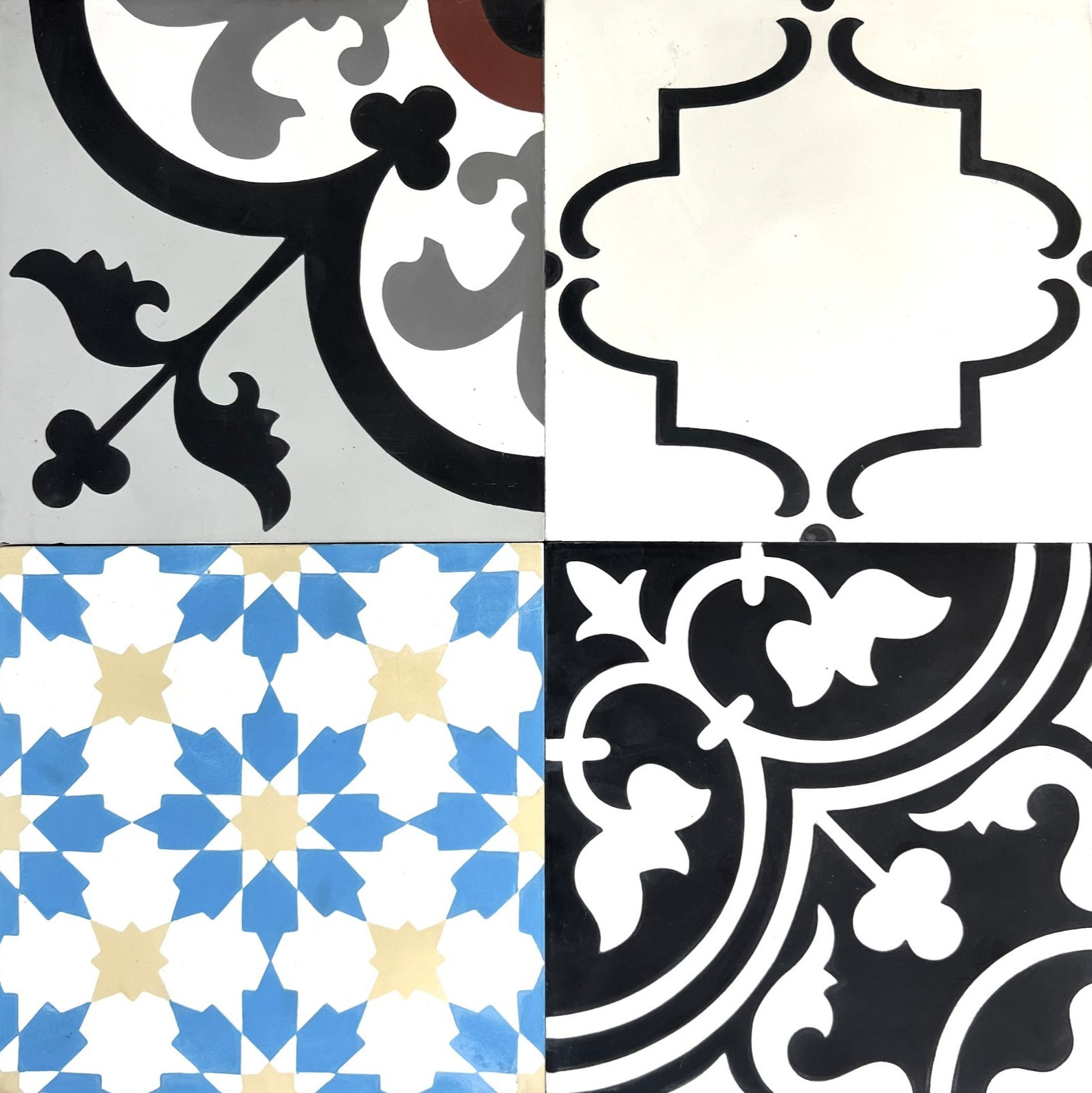 Patchwork 8×8 Geometric Handcrafted Encaustic Cement Floor Field Tile (BOX OF 4)