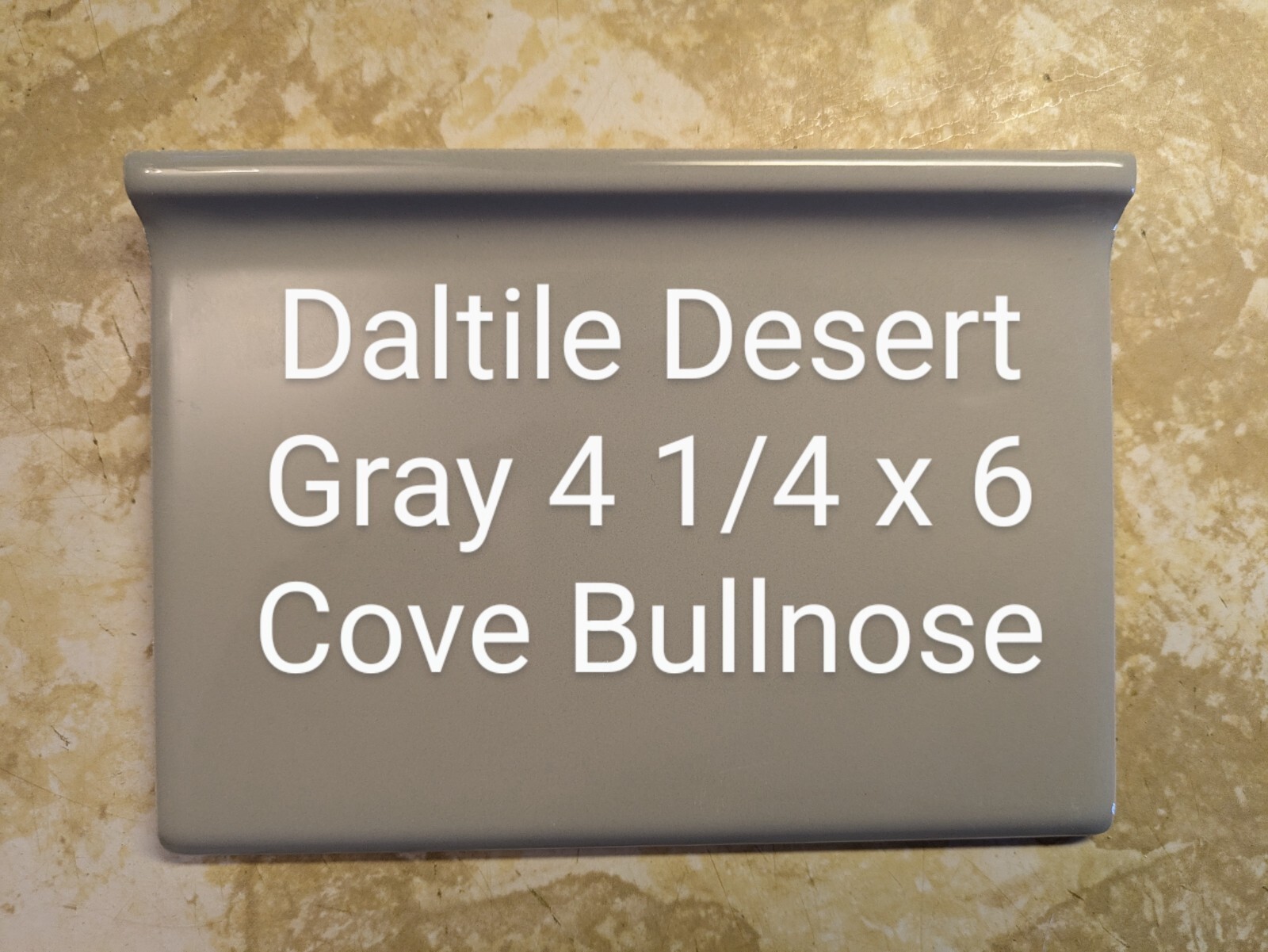 1 pc. Glossy Desert Gray Bullnose Top: base cove Ceramic Tile: 4-1/4″ X 6″ New