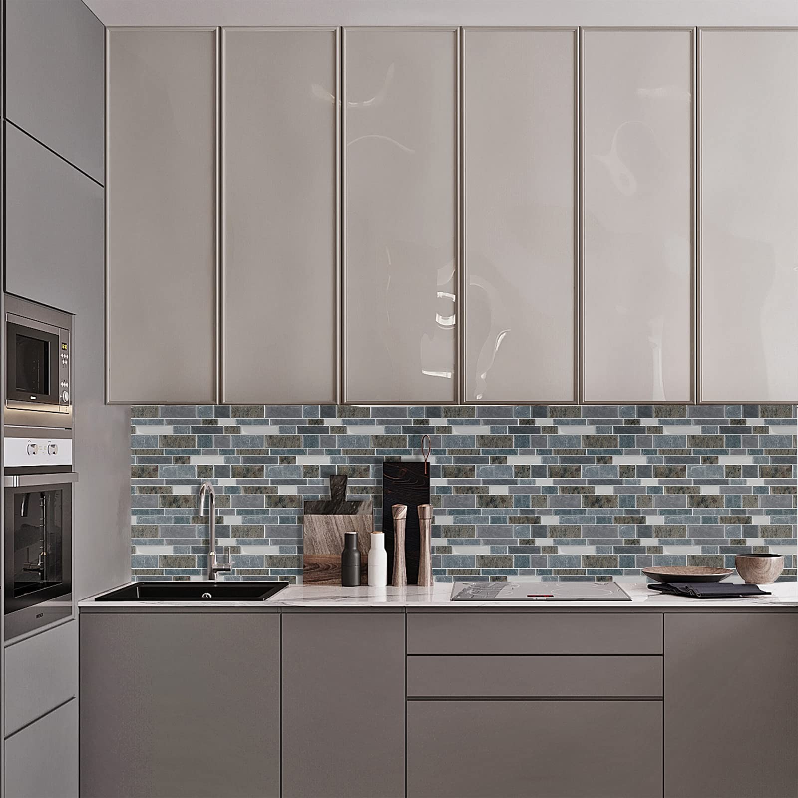Azulejos Adhesivos Granito Azul Y Marron Para Cocina Pack De 10 De Lujo