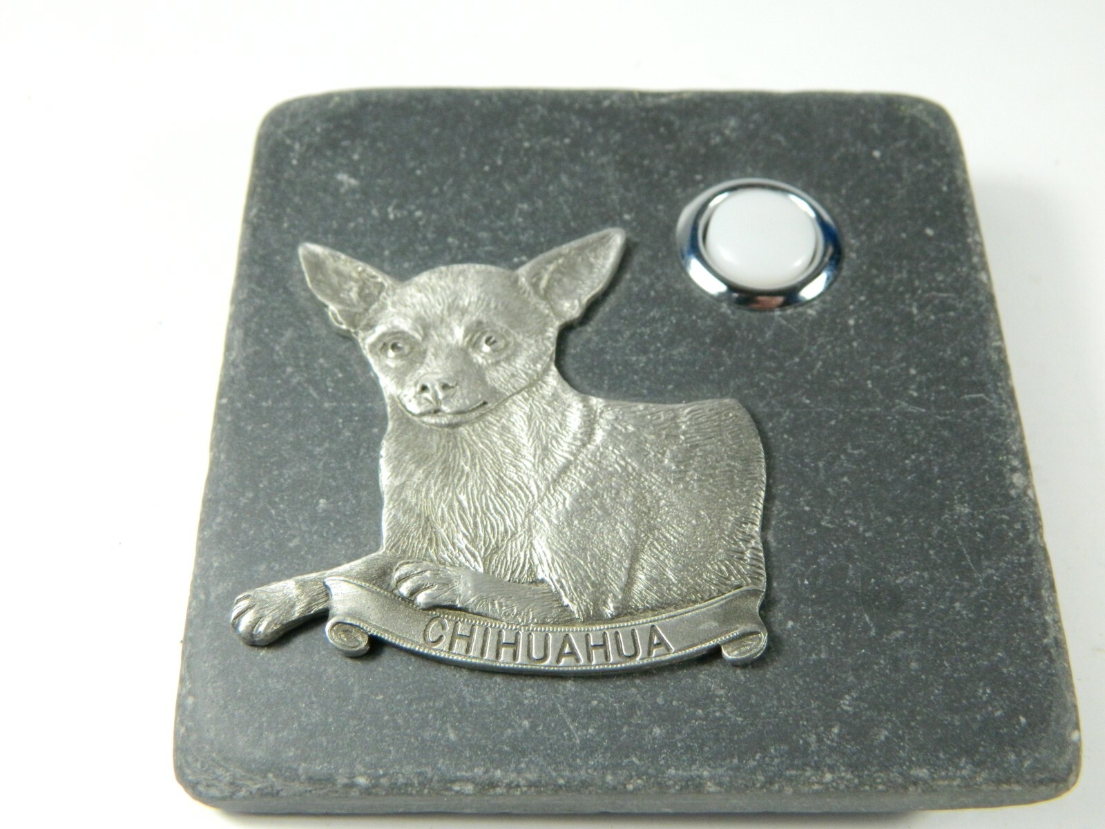 Decorative Doorbell Button Pewter Chihuahua On 3.75″x3.75″ Slate Tile E