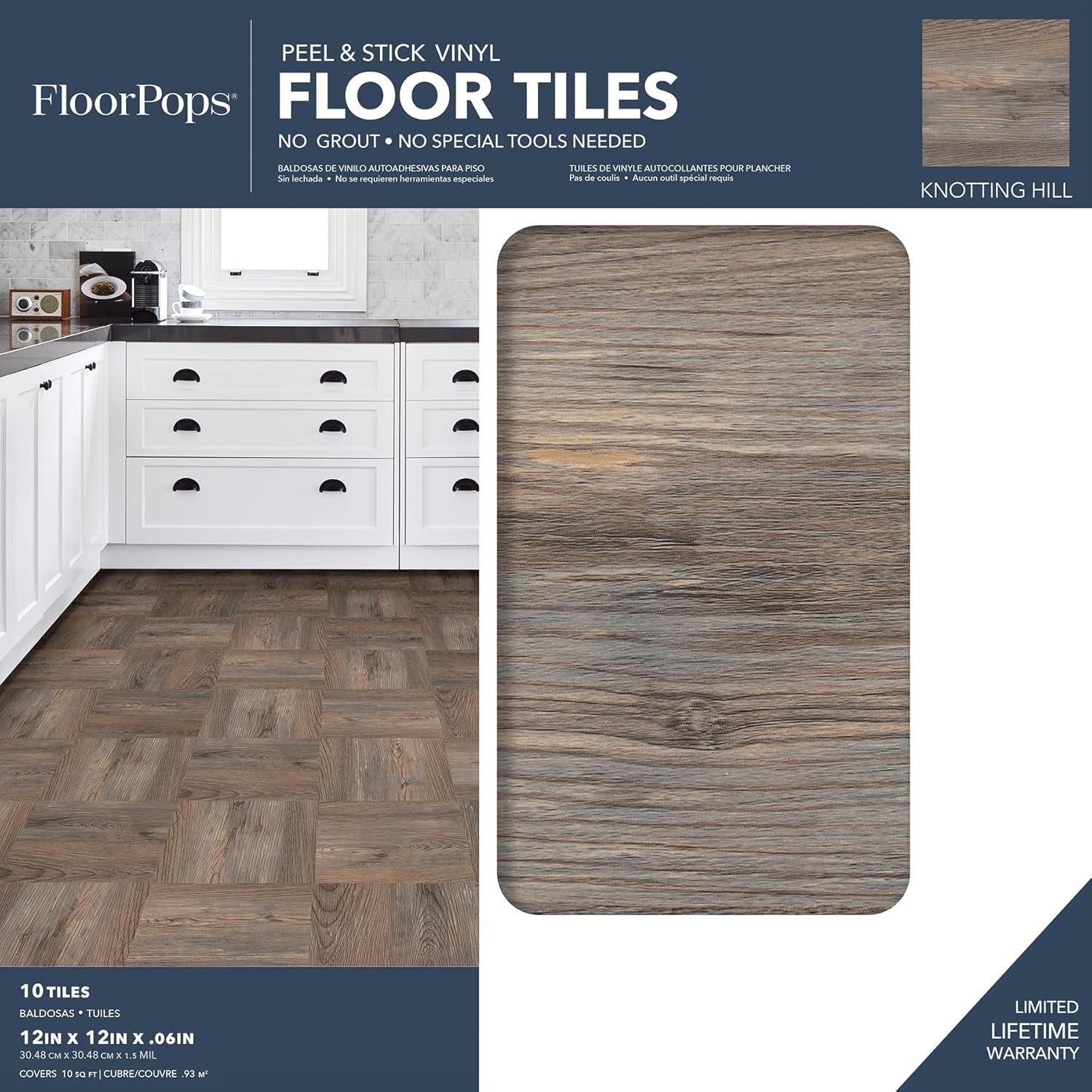 Peel & Stick Floor Tiles, Wood-Look Brown, Waterproof, Easy DIY Installation