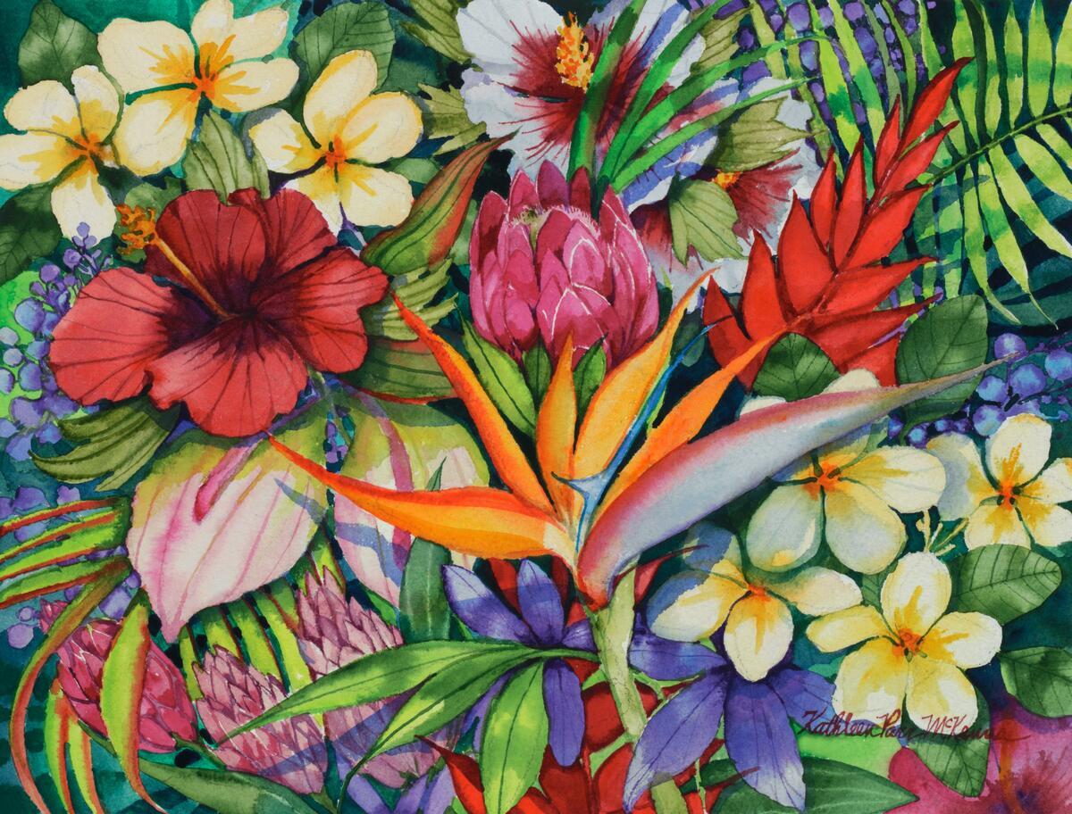 Ceramic Tile Mural Kitchen Backsplash – Tropical Floral