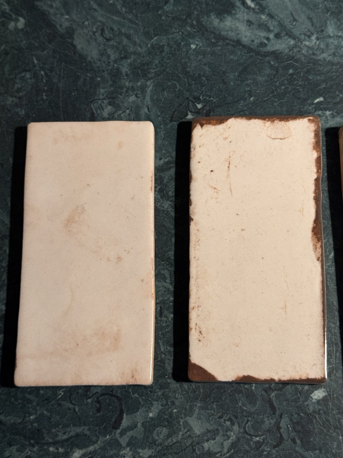 Vintage Flint Faience 3×6 Tiles Mottled White/Tan Architectural Salvage Art Deco