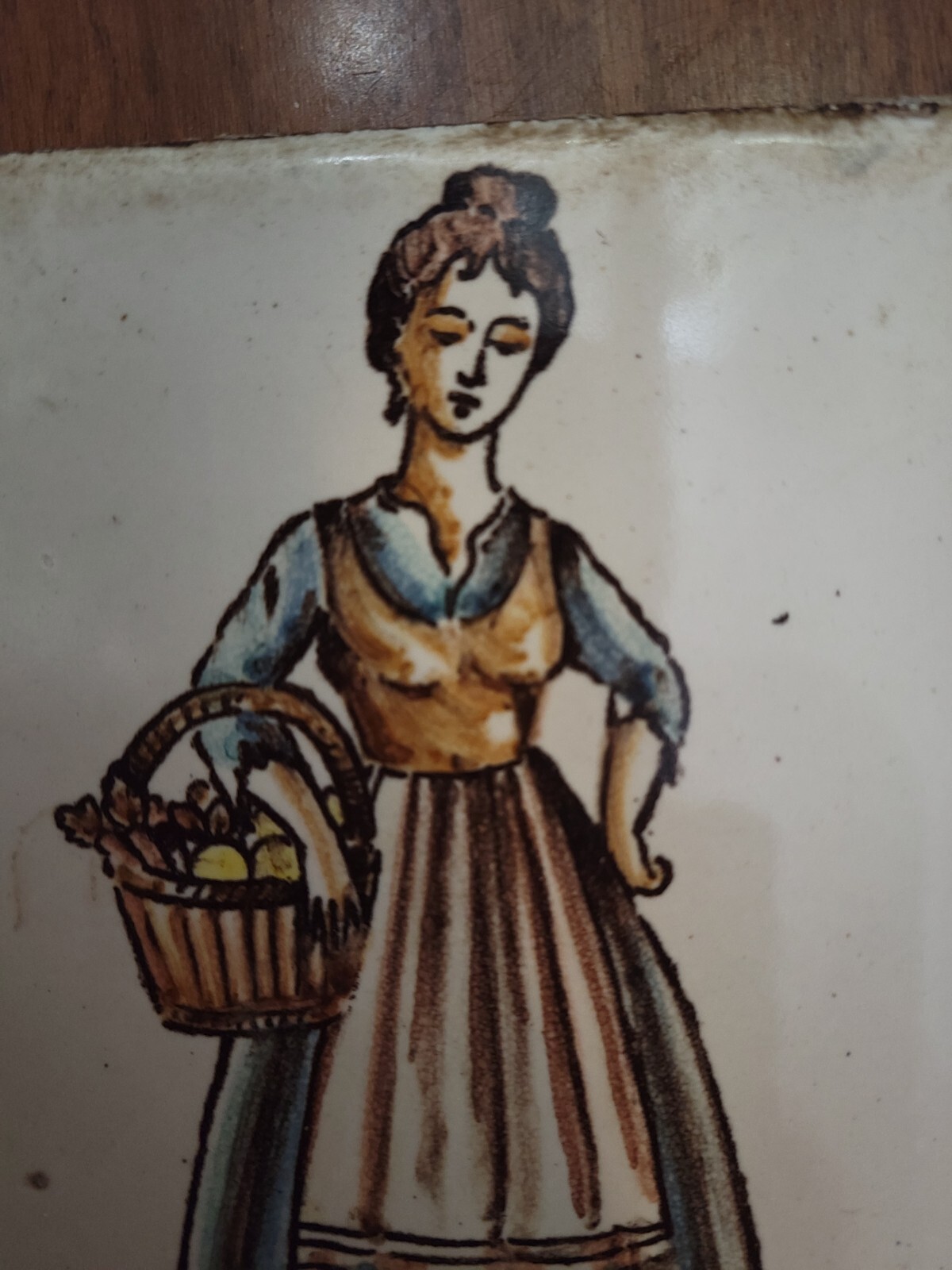 ANTIQUE European Italy Art lady ceramic porcelain Handpainted tiles Salvage