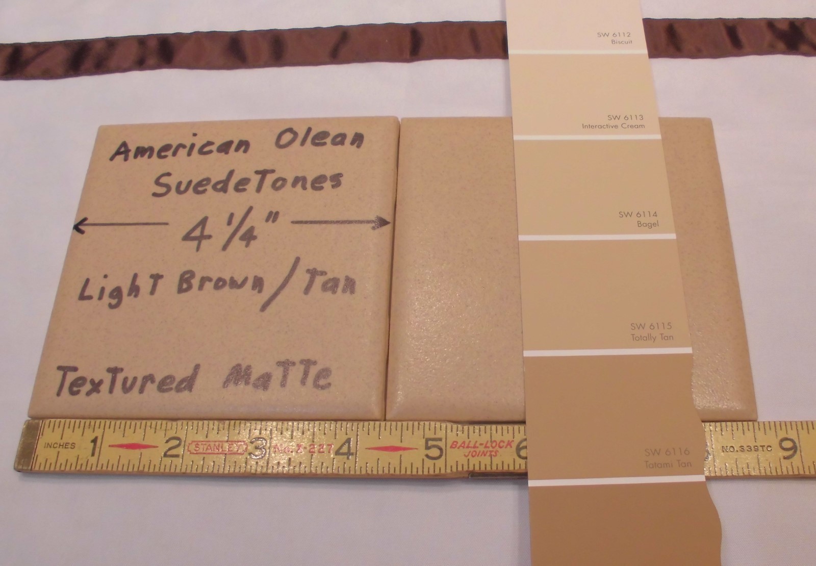 1 pc. *Light Brown* Ceramic Tiles *Suedetones* by American Olean Co. 4-1/4″ NOS