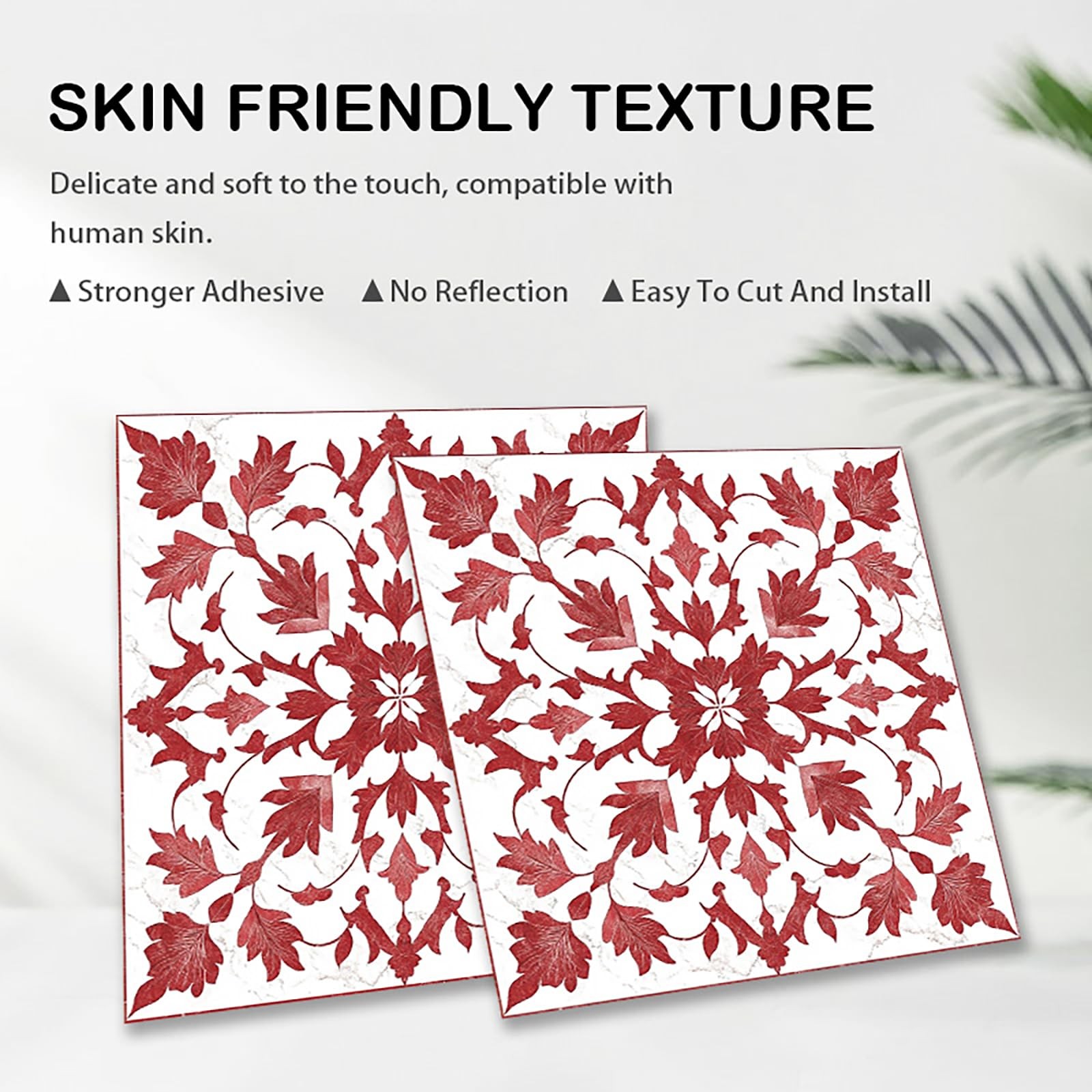 10 PCS Red Leaf Floral Pattern Peel And Stick Vinyl Floor Tiles 11.8×11.8 Inch