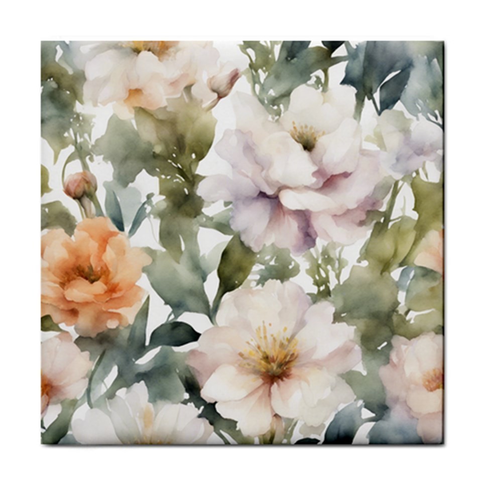 Ceramic Tile Flowers 2 watercolor 4.25×4.25, 6×6 or 8×8 inches Printed in US