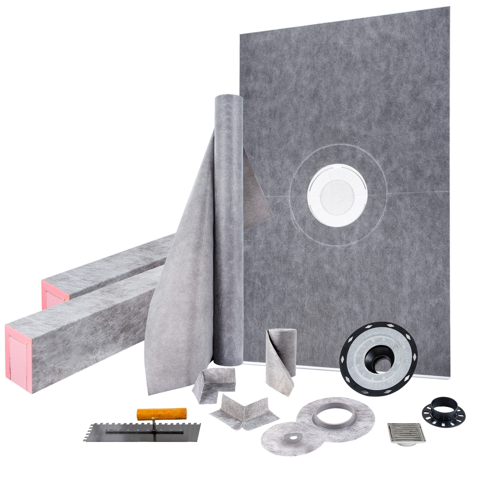 VEVOR Shower Curb Kit 48″x72″ w/ Central Drain PVC Waterproofing Shower Kit Tray
