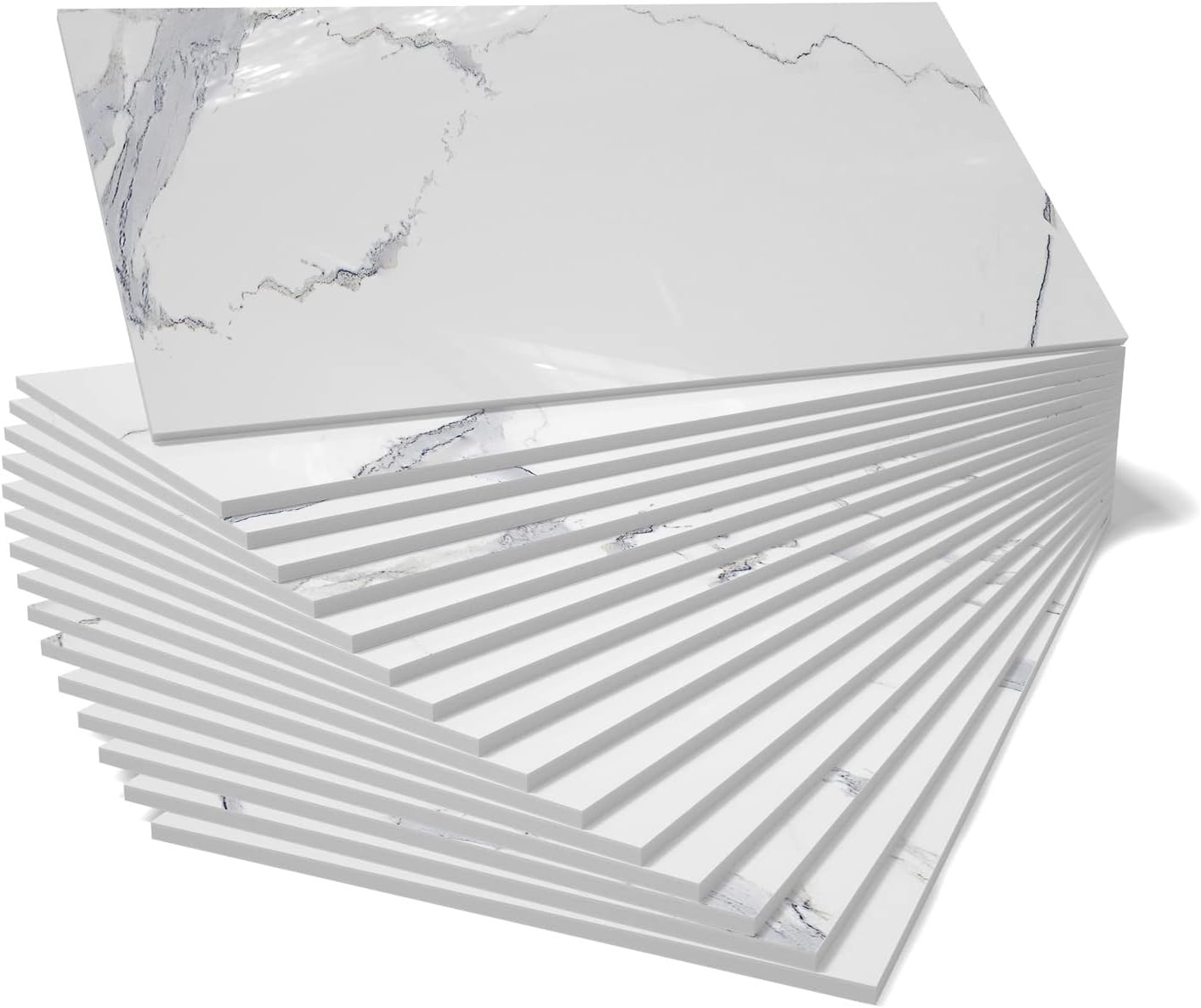 White Marble Backsplash Tiles Peel and Stick for Kitchen Bathroom RV Shower,Smar