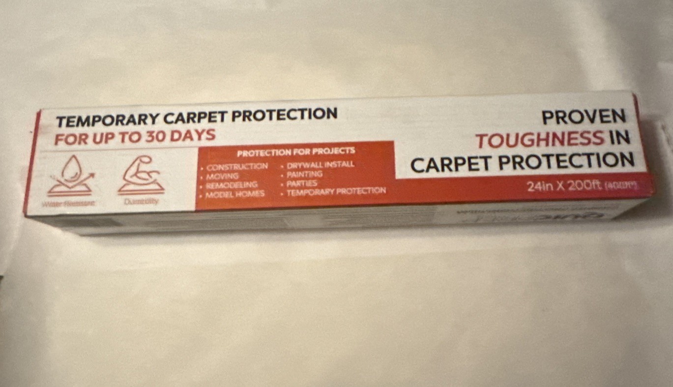 Carpet Self-Stick Plastic Carpet Protection 24in”x200ft’ Quicprep Made In USA