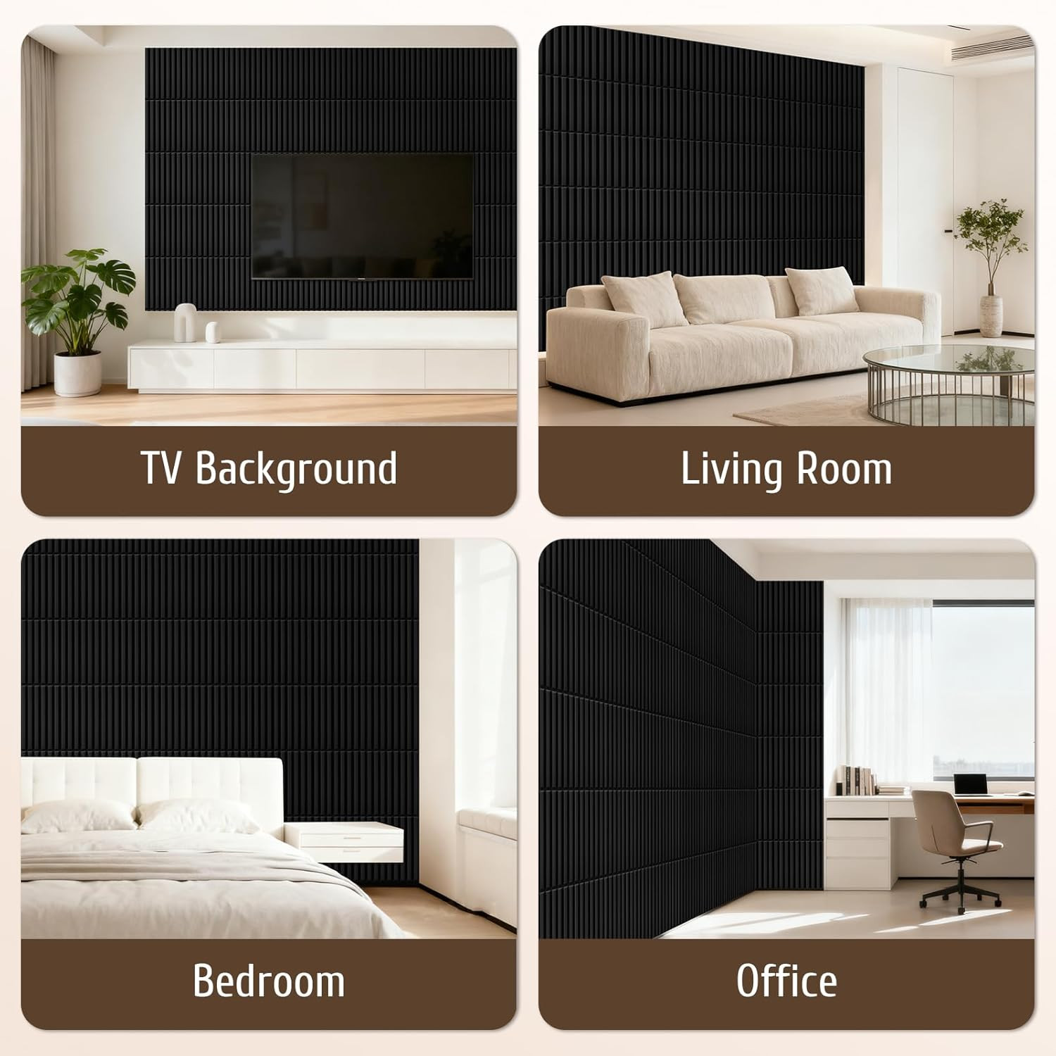33 Pcs 3D PVC Wall Panels 12x12in Textured Tiles for Modern Home Decor (Black)