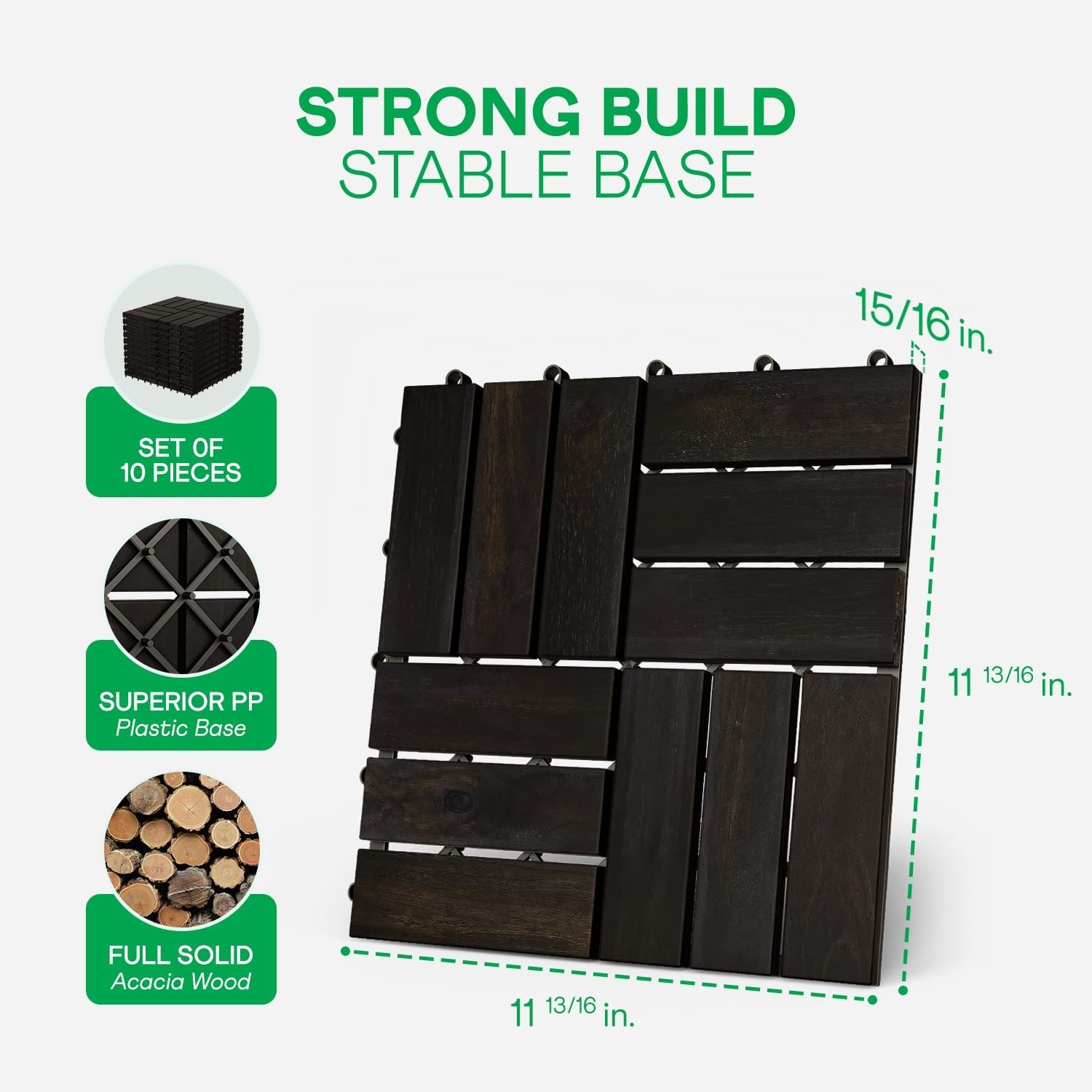 Acacia Wood Deck Tiles – 10-Piece Set, Black Checkered