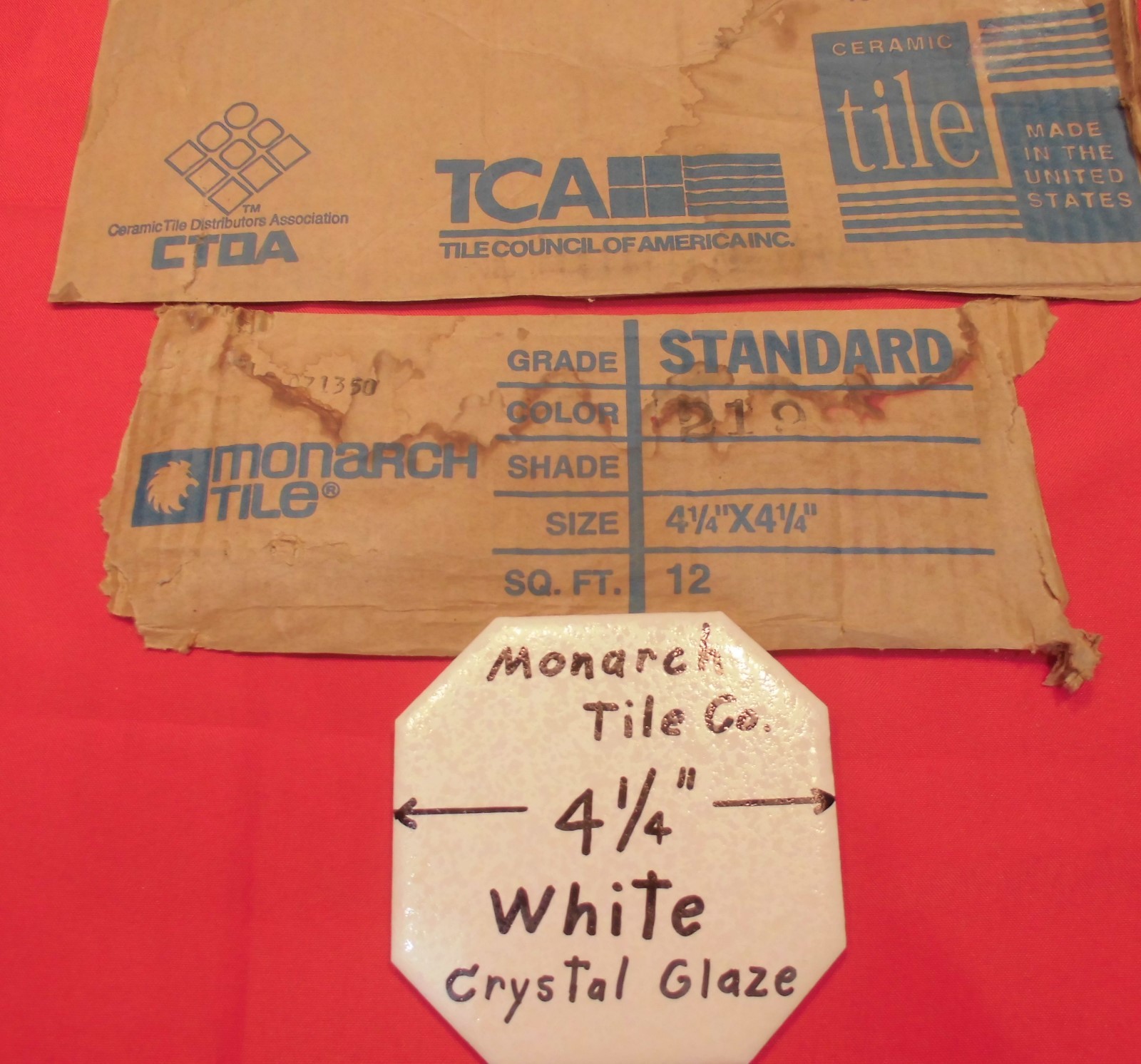 1 pc. *White* Octagon Ceramic Tile 4-1/4″ Crystal Glazed by Monarch Co. NOS