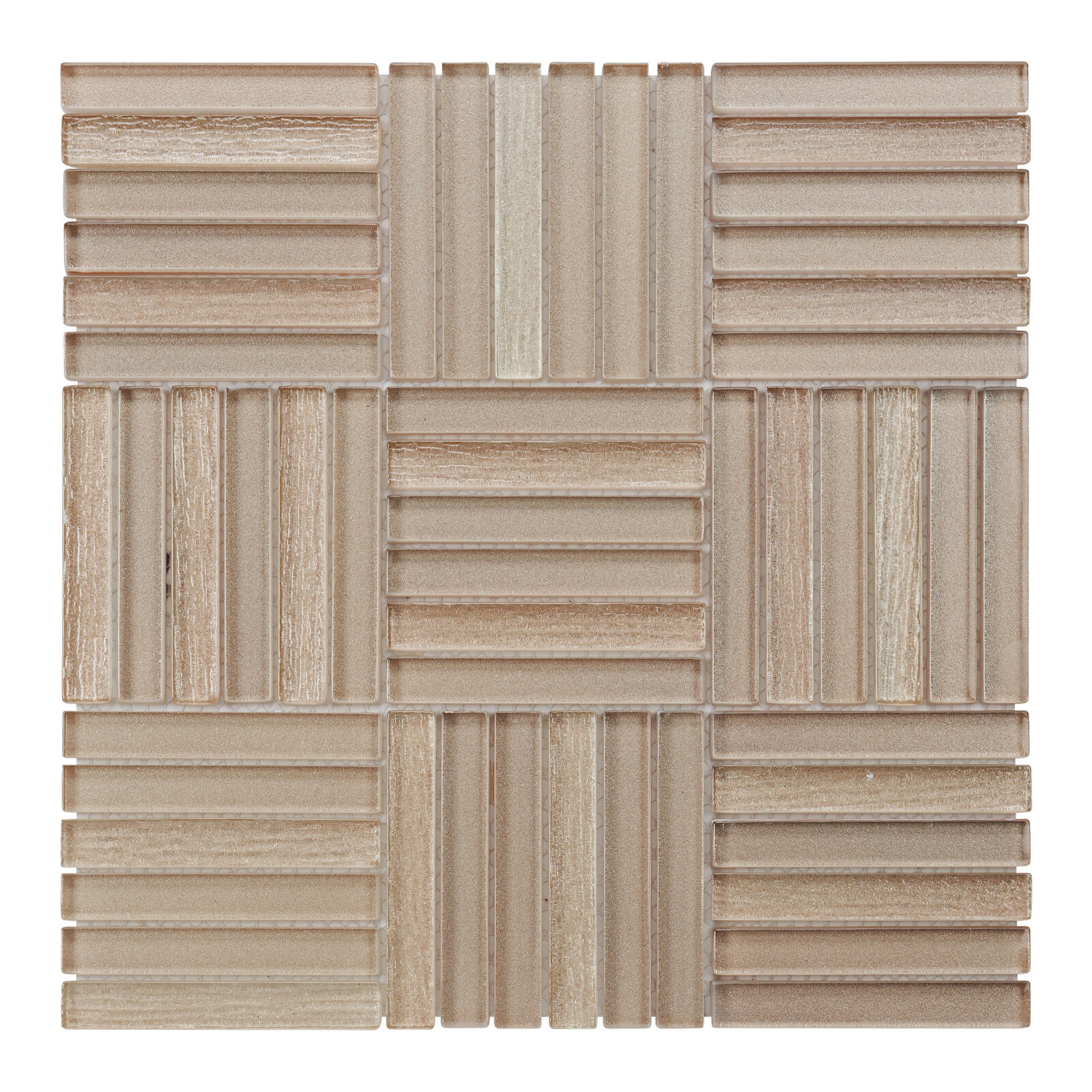 Beige Cream Cold Spray Glass Basketweave Parquet Mosaic Tile Kitchen Backsplash
