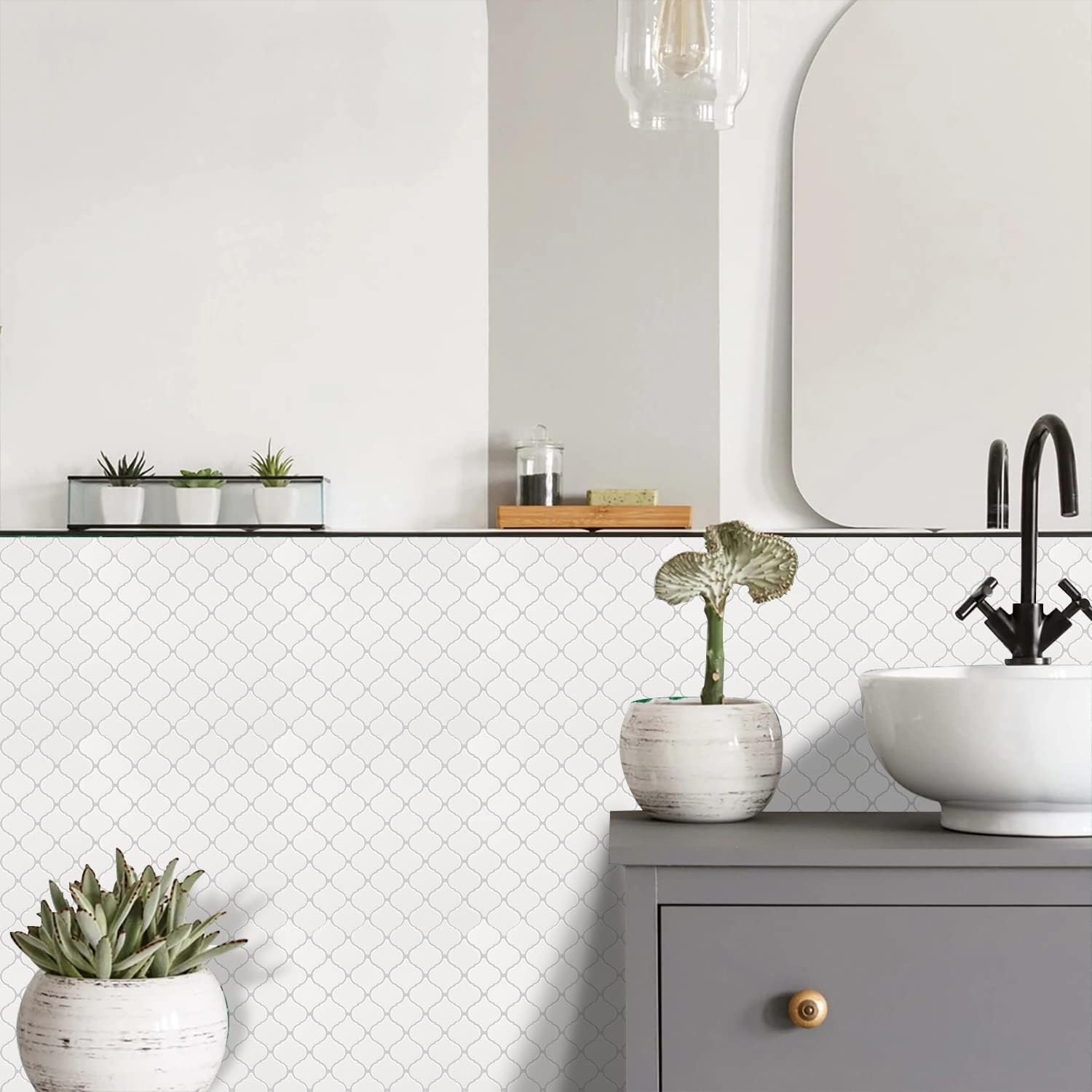 STICKGOO Arabesque Peel and Stick Backsplash, 12”X12” Vinyl Backsplash Tile for