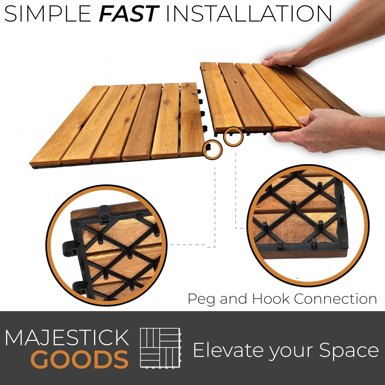 Interlocking Long Slat Deck Tiles, Acacia Wood Interlocking Deck Tiles – Easy…