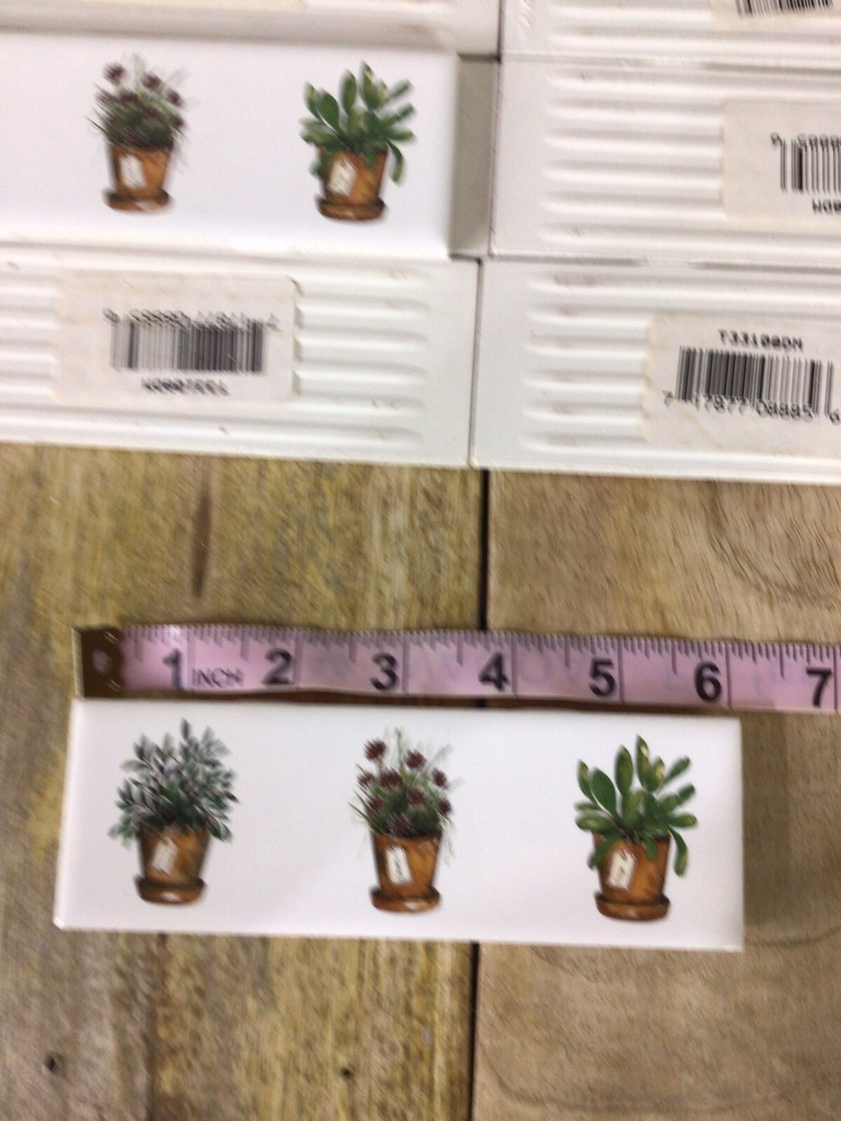 White Field Accent Wall Tile Potted Herbs Rosemary Chives Sage Set of 8