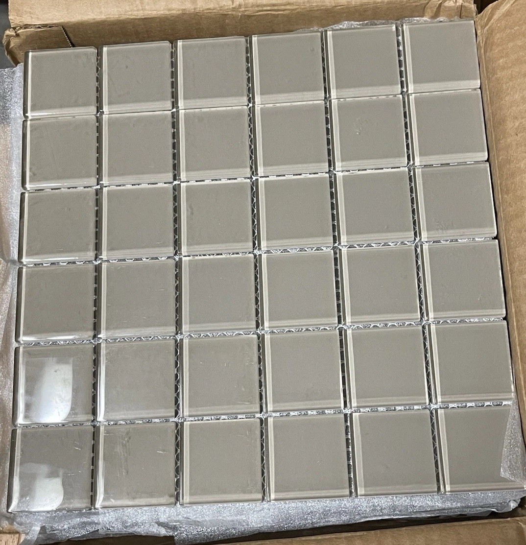 14 Sq Ft / 12” X 12” 2 inch sheet tile swimming pool glass tan modern