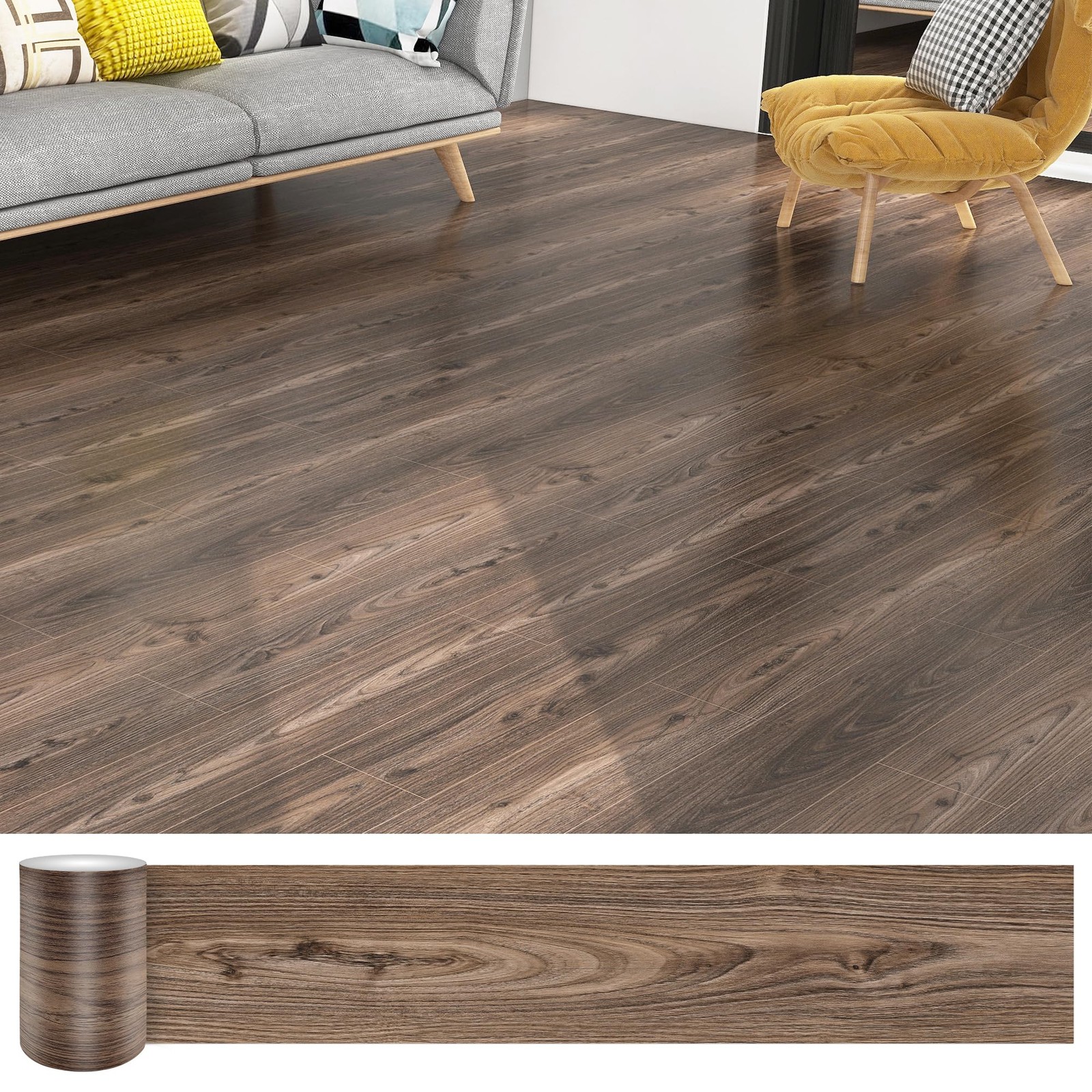 18 SqFt Wood Peel And Stick Floor Tiles 12 Pack Vinyl Waterproof 36×6 Dark Brown