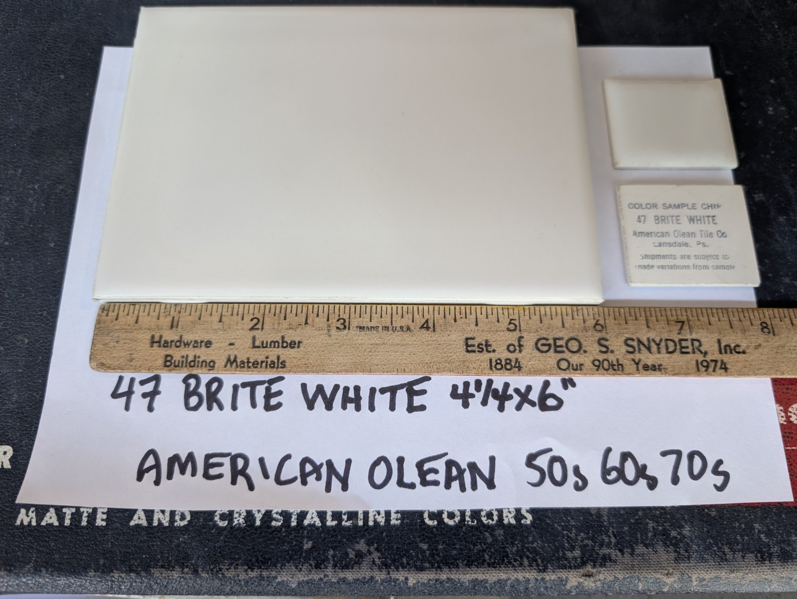 2 pcs American Olean Ceramic Tile Gloss Brite White #47 4-1/4×6″ 1950s 1960s 70s