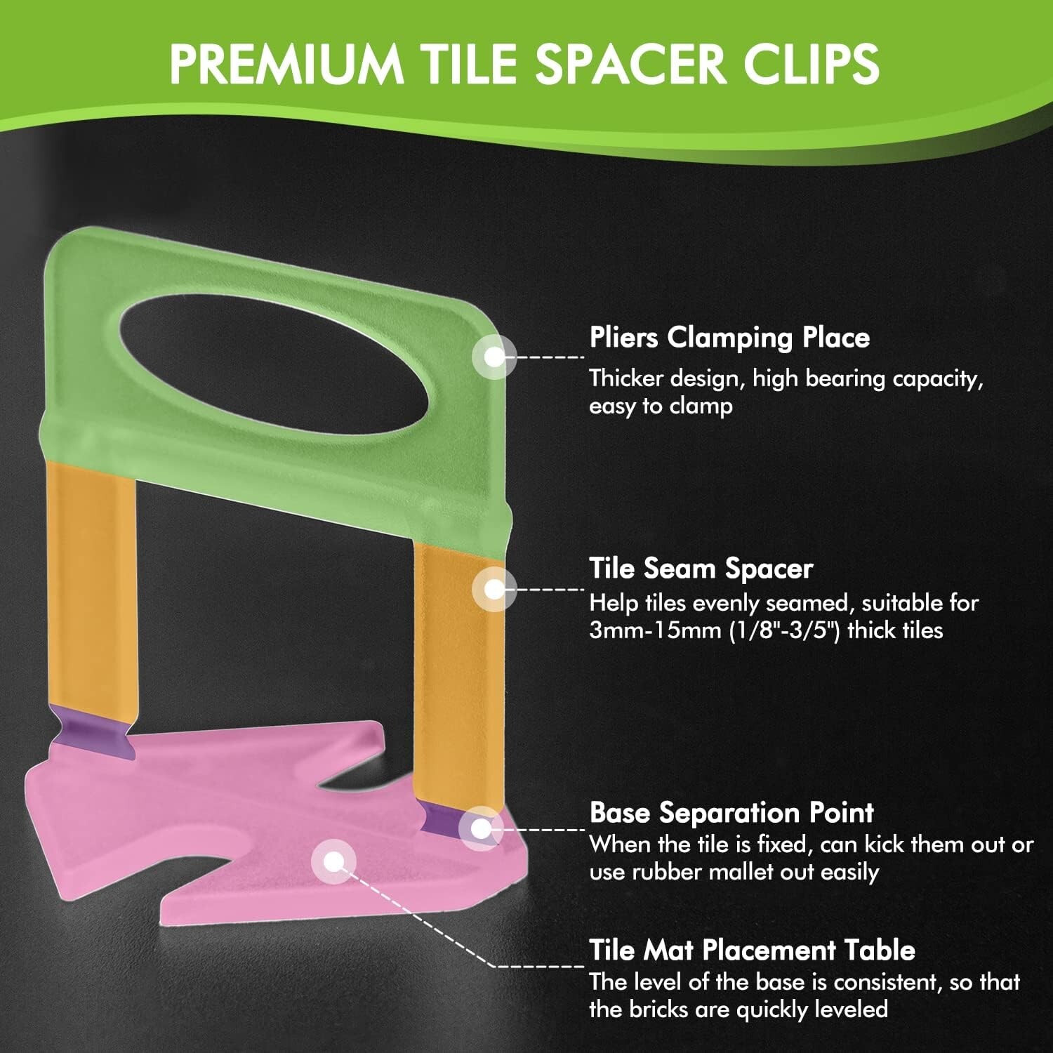 200pcs 1/16″ Tile Leveler Spacers Clip for Wall/Floor Ceramic Tile,Stone DIY PRO