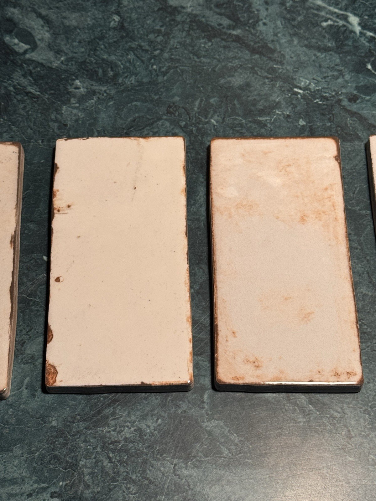 Vintage Flint Faience 3×6 Tiles Mottled White/Tan Architectural Salvage Art Deco