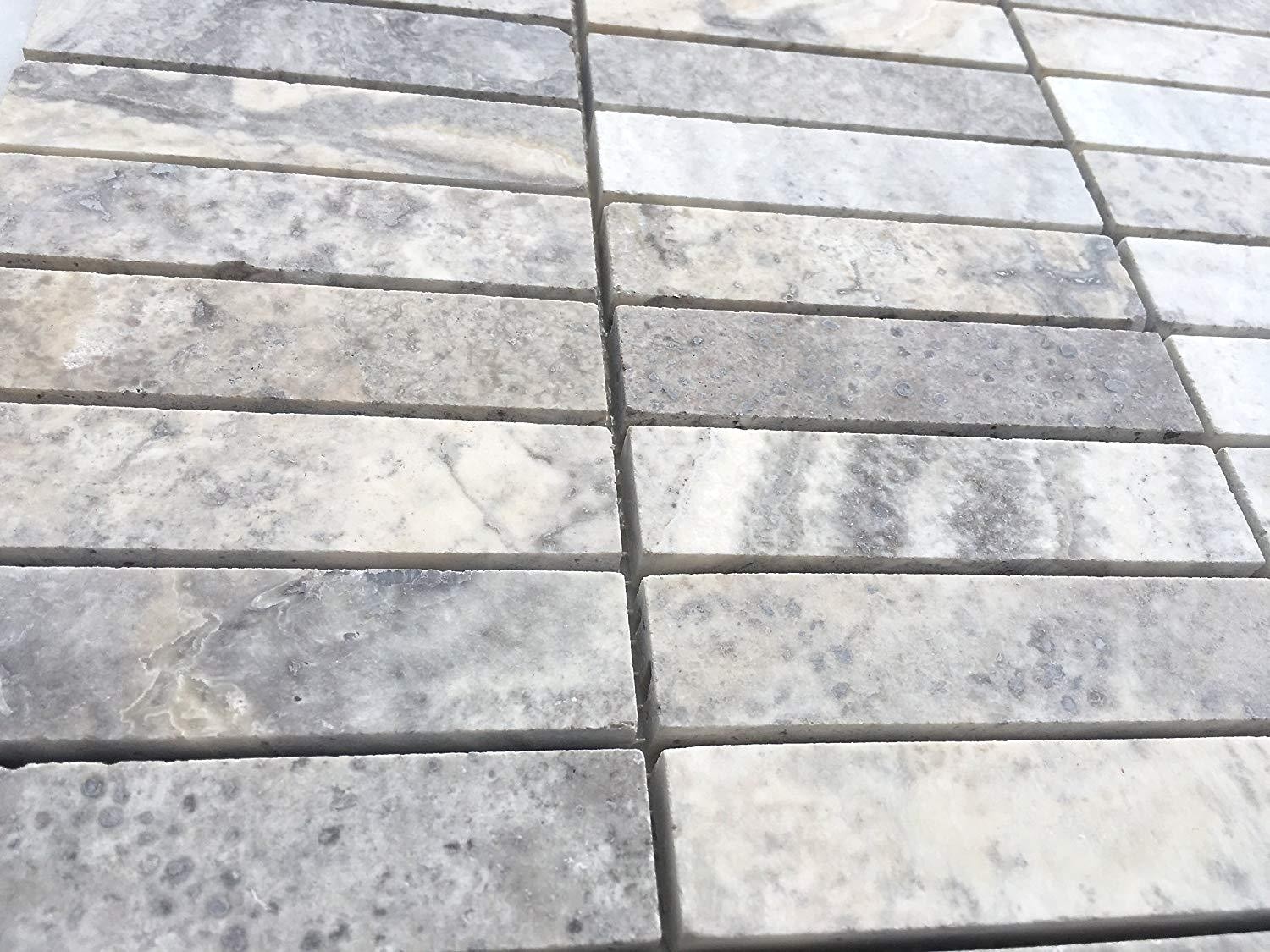 Silver 1×4 Honed Straight Edge Filled Travertine Mosaic Wall Tile (BOX OF 10)