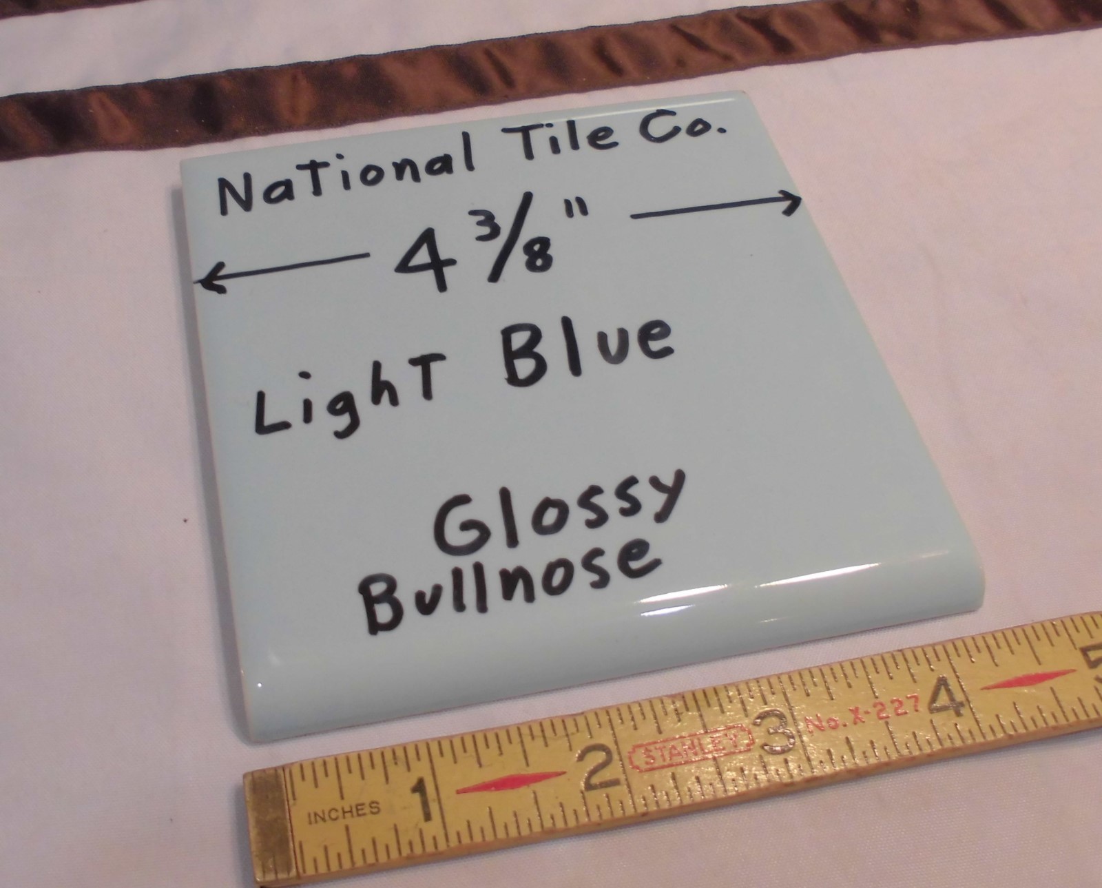 1 pc. Vintage *Light Blue* 4-3/8″ Glossy Ceramic Bullnose by National Tile Co.