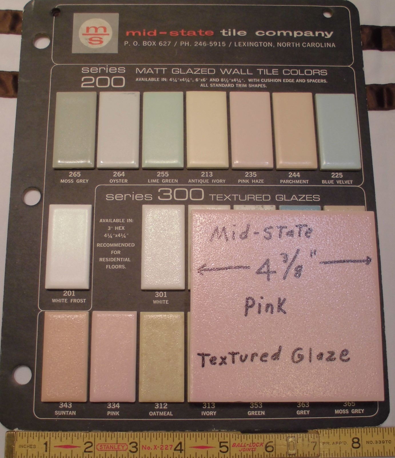 1 pc. Ceramic Tile *Pink Crystal Glazed* by Mid-State Co. 4-3/8″ Crystalline