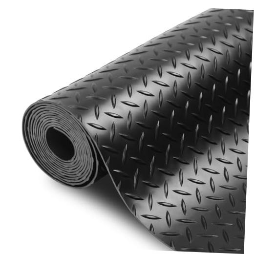 4 x 6 FT Premium Garage Floor Mat, Black Embossed Diamond 72″L x 48″W x 0.1″Th
