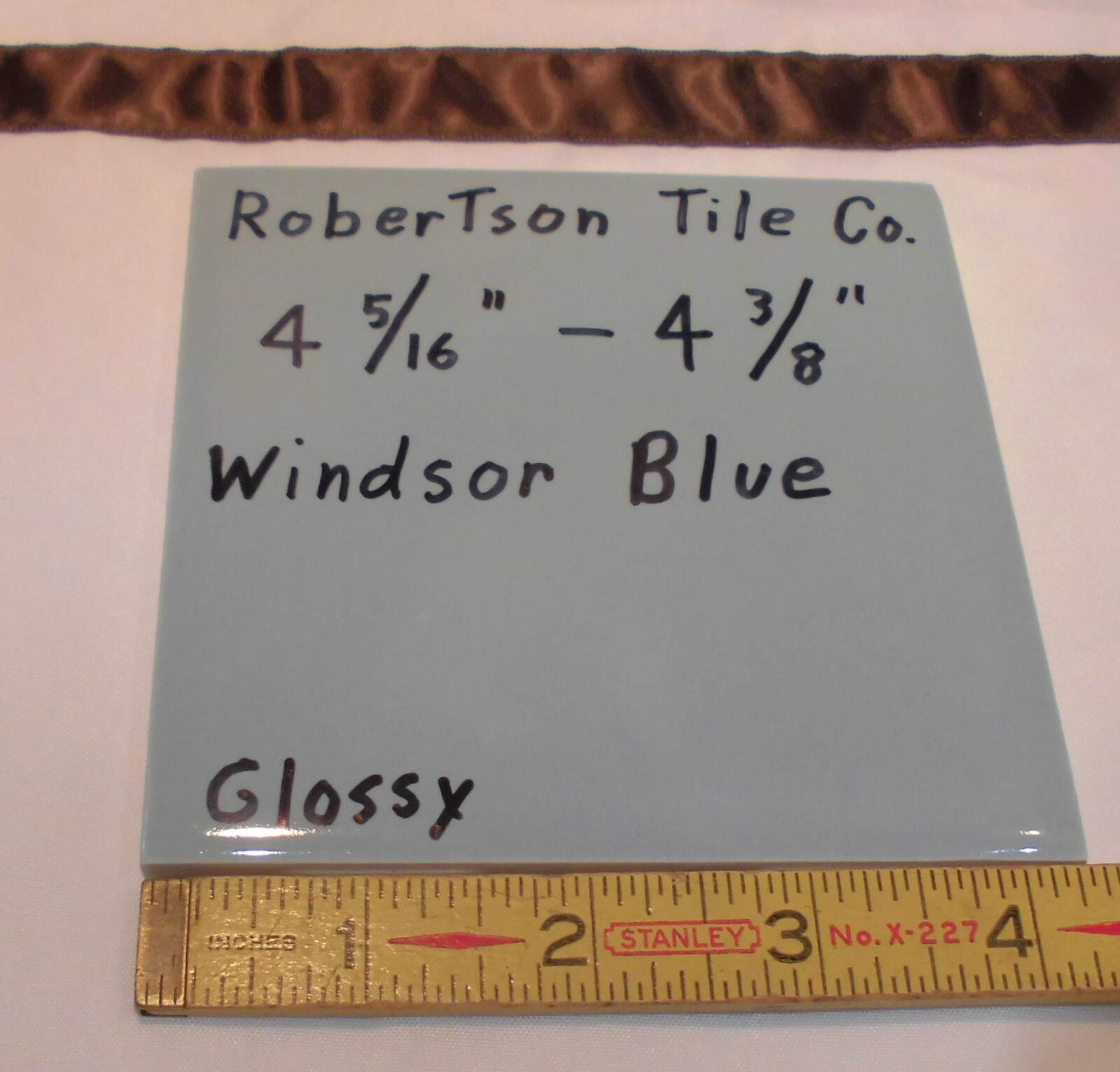 1 pc. Vintage *Windsor Blue* Glossy Ceramic Tile 4-5/16″- 4-3/8″ Robertson Co.
