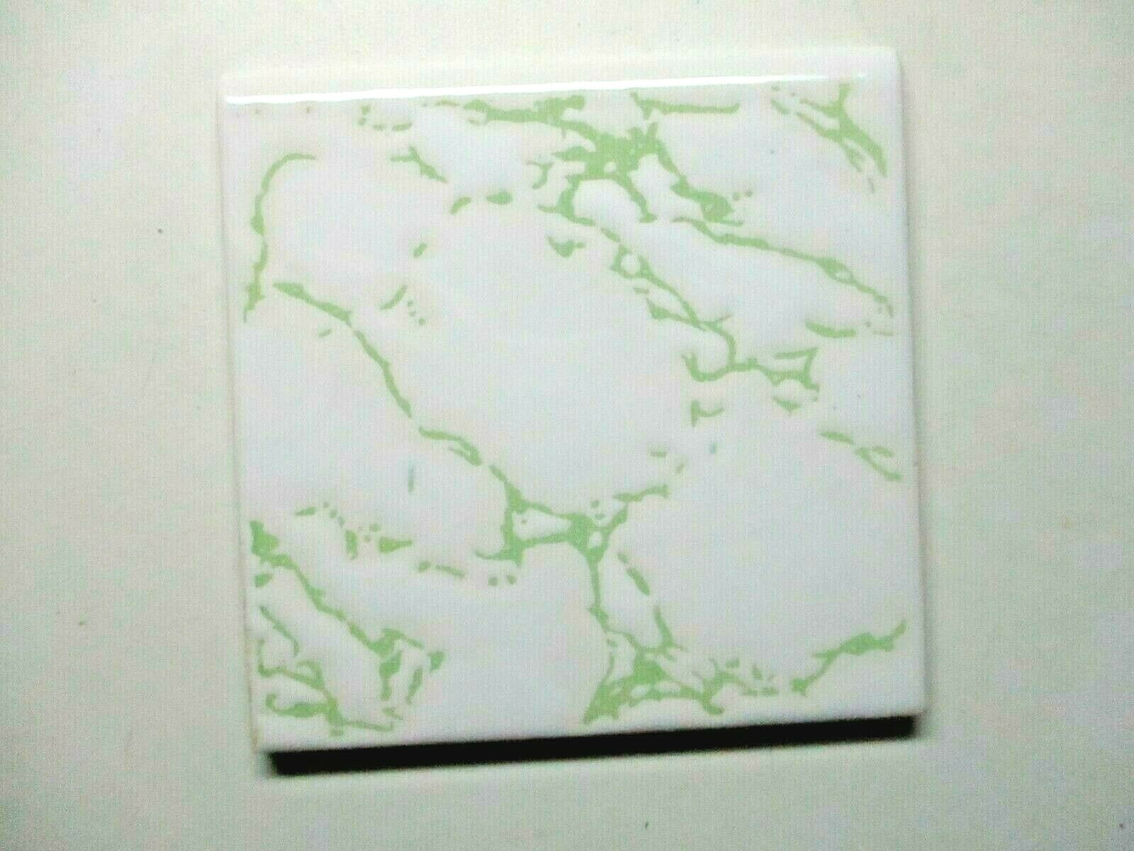 1 Bullnose Wall Tile Johnson England 4-1/4″ Gloss Green Veins Off White Ceramic
