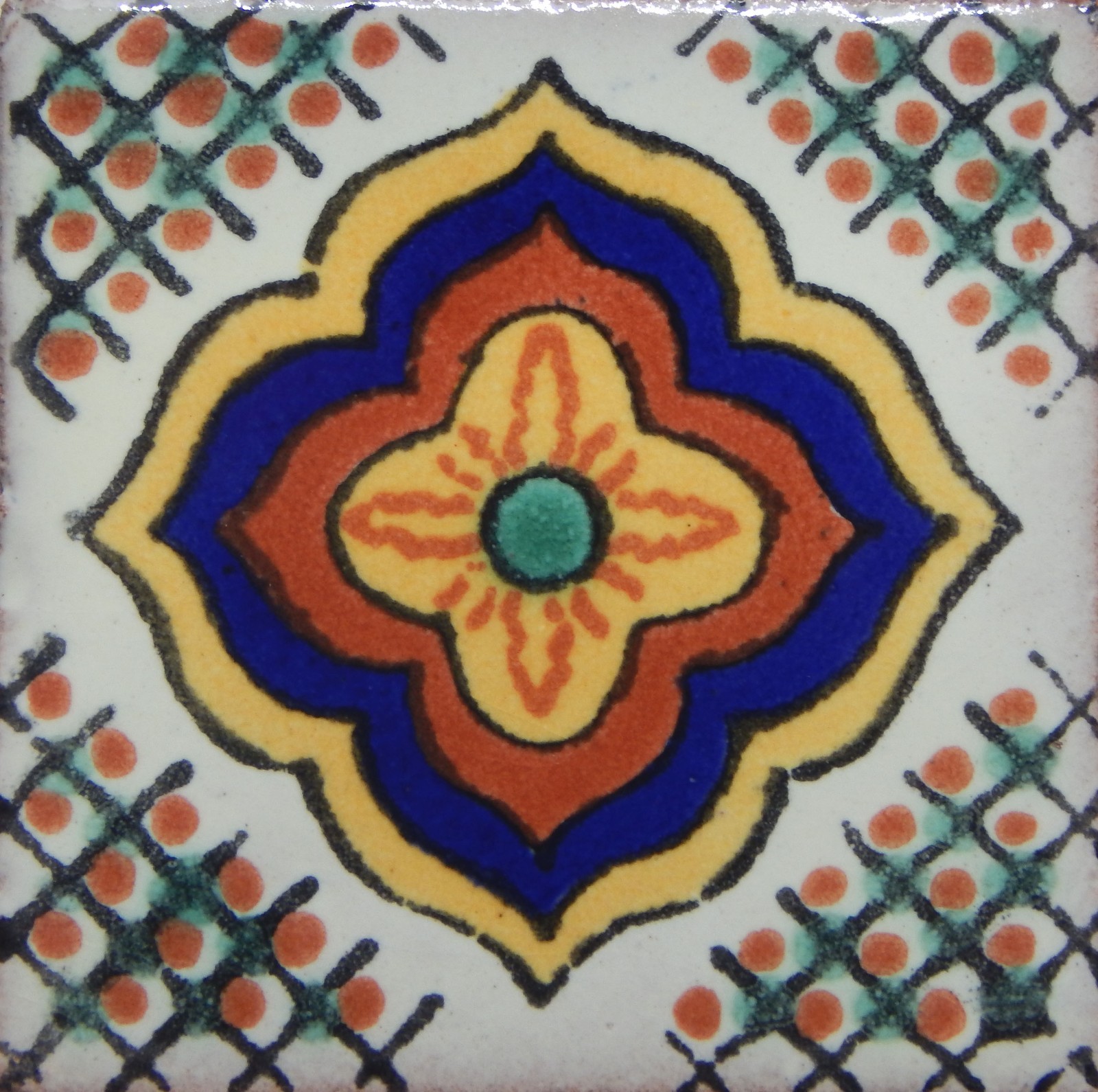 25 TILES Ceramic MEXICAN Talavera Handmade Tile 2×2 Clay Mexico Pottery 2-023