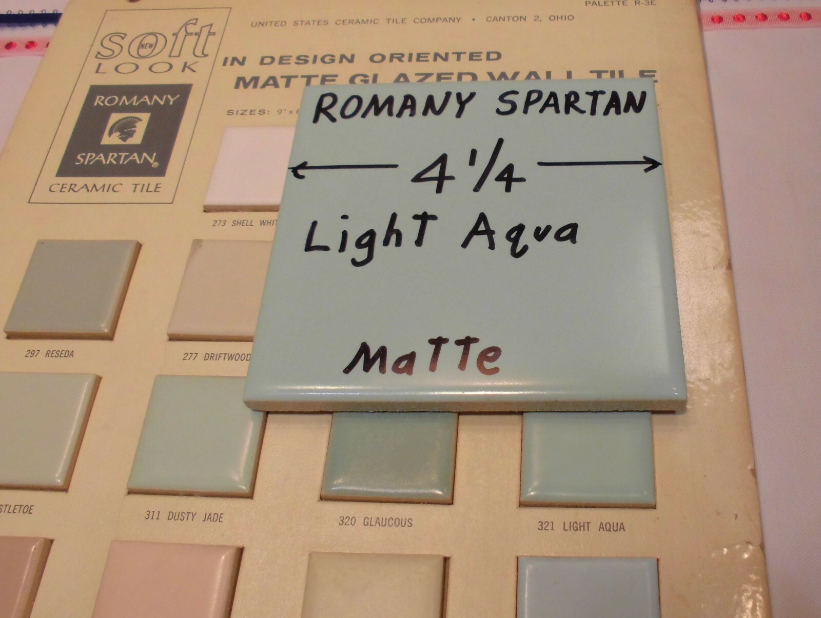 1pc. *Aqua / Light Blue * 4-1/4″ Matte Ceramic Tile; Romany Co. Made 1940’s