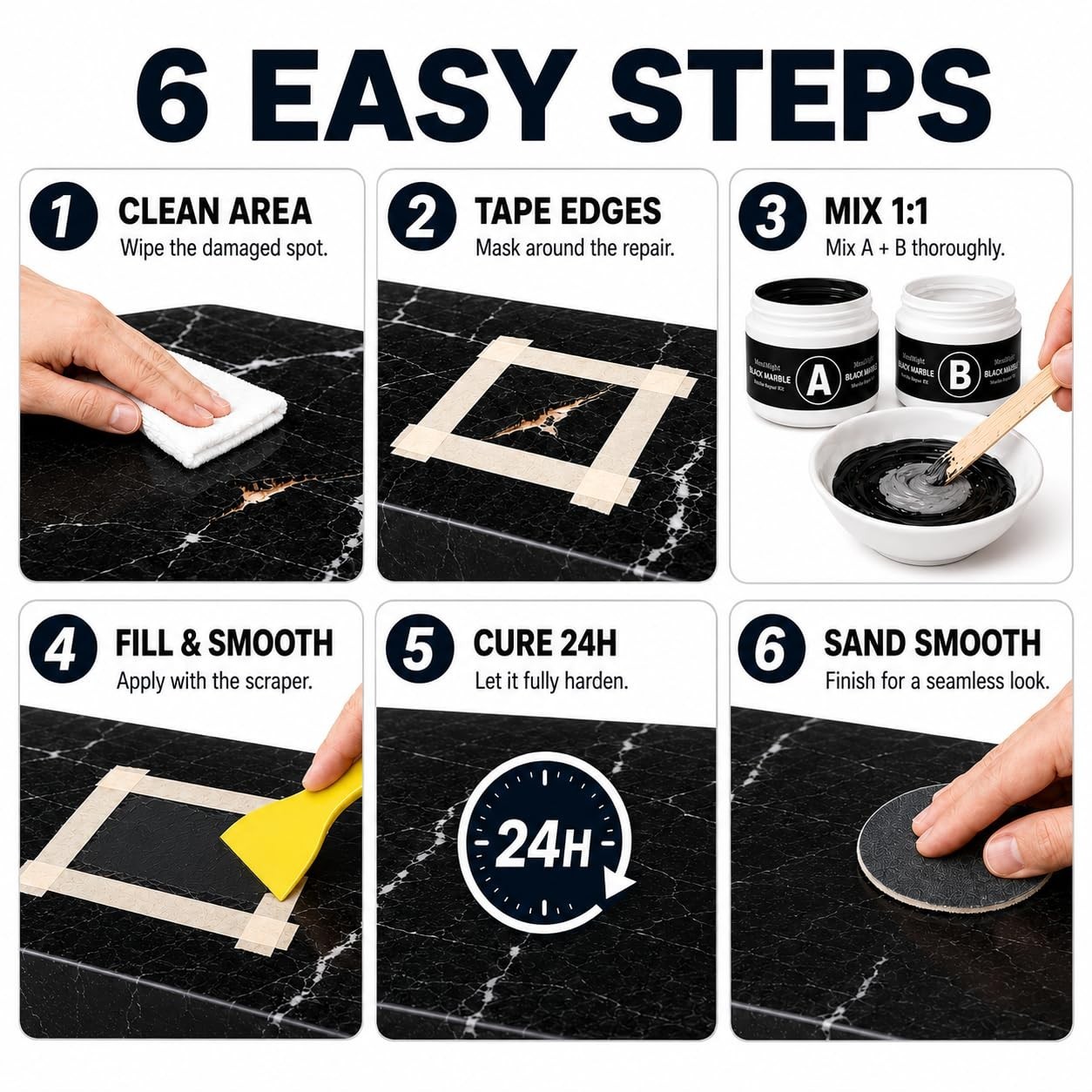 Quartz Countertop Repair Kit – Fix Chips, Cracks & Scratches on Marble, Tile & S