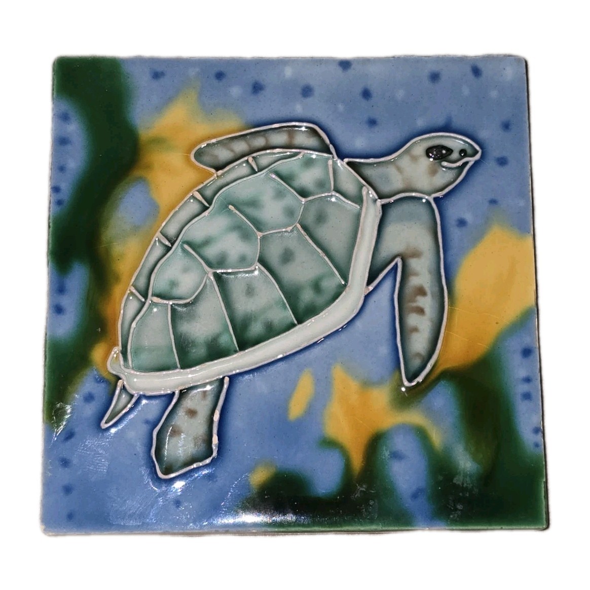 Sea Turtle Ceramic Tile Handpainted Tropical Sealife Beach 4” X 4” Beach