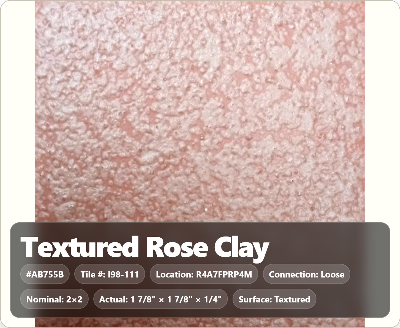 2×2 Tile Textured Rose Clay Red Loose Wall Remodel Ceramic C#98-111 Sample