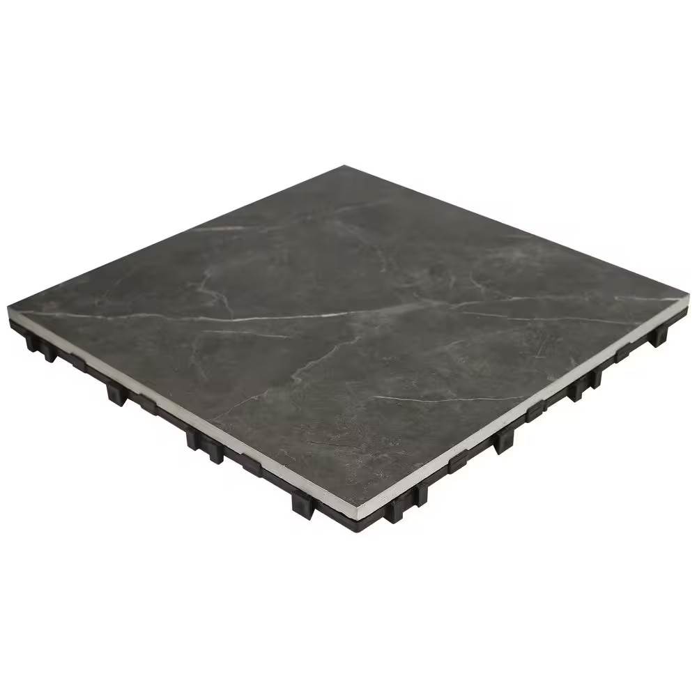 12 In. X 12 In. Outdoor Ceramic Quick Deck Tiles (5-Pieces per Box) Bari in Dark