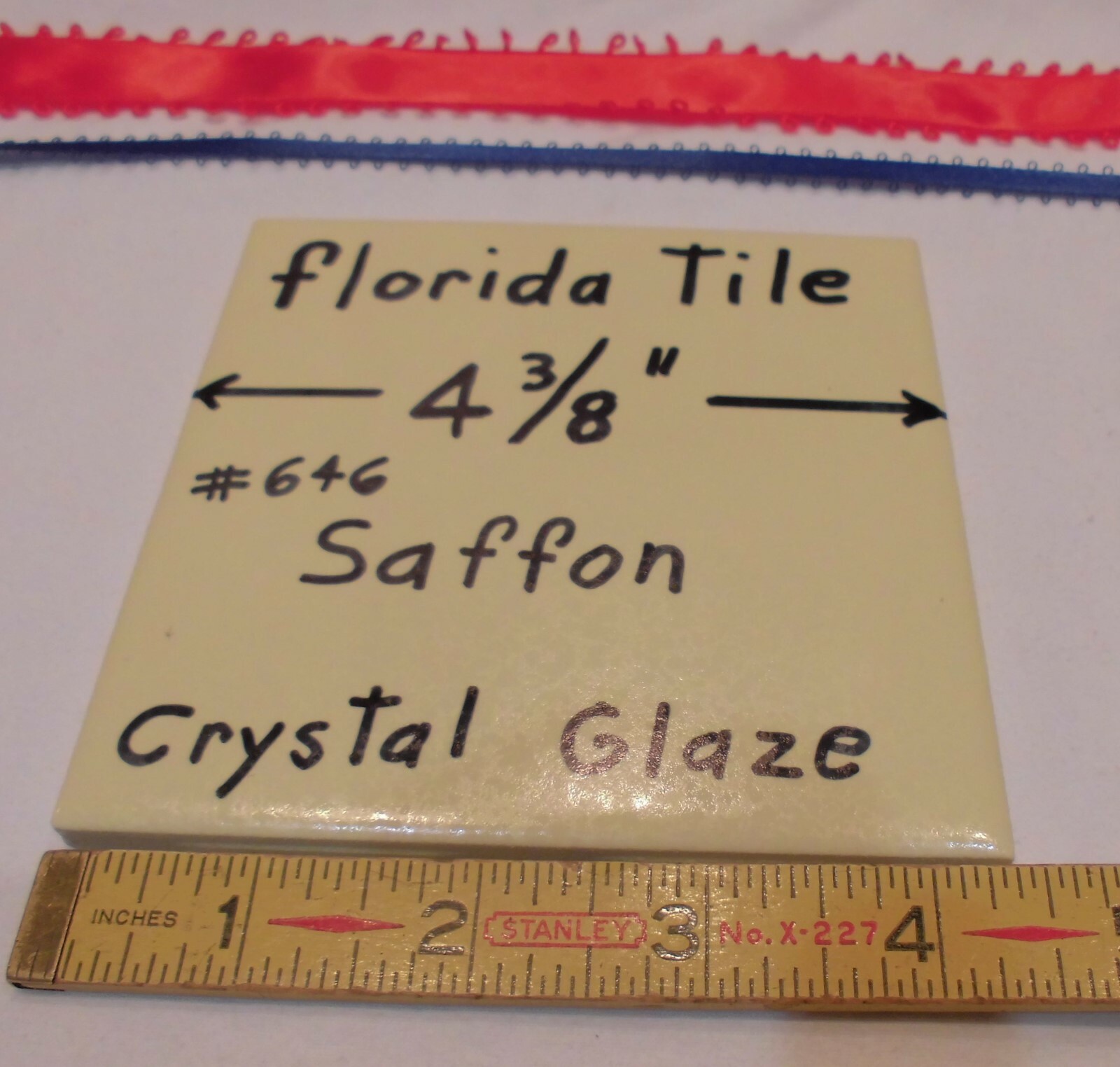 1 pc.*Saffon-Pastle Yellow* 4-3/8″ Ceramic Crystal Glazed tiles by florida NOS