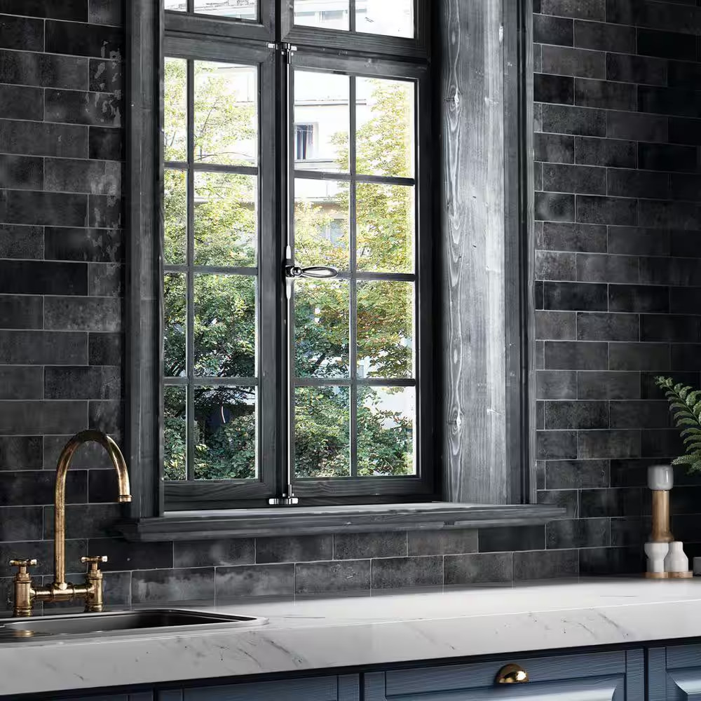 Cloe Subway Glossy Black 2.5 In. X 8 In. Handmade-Look Ceramic Wall Tile (10.64
