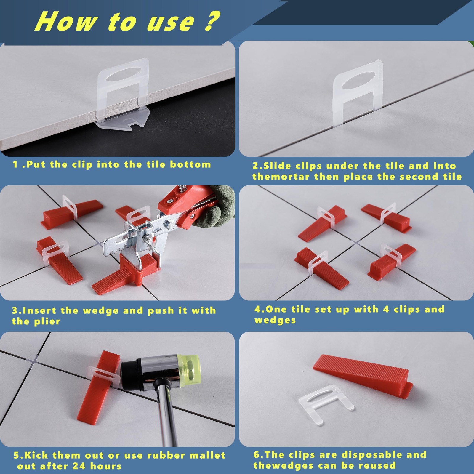 Tile Leveling System-500 pcs 1/16inch Spacers + 150 1/16 inch, Red