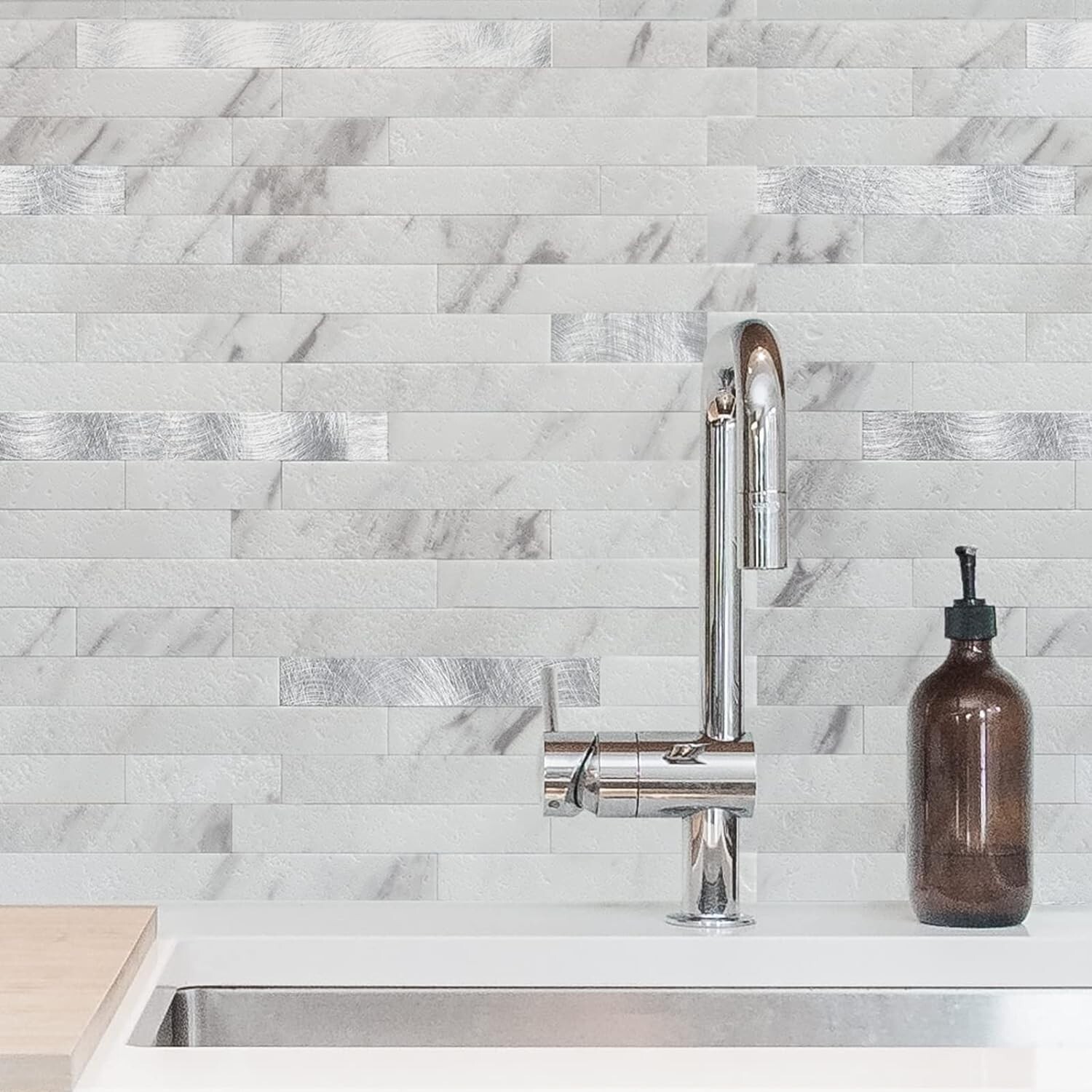 Waterproof Volakas White Stone Backsplash Tile – Durable Peel & Stick Solution